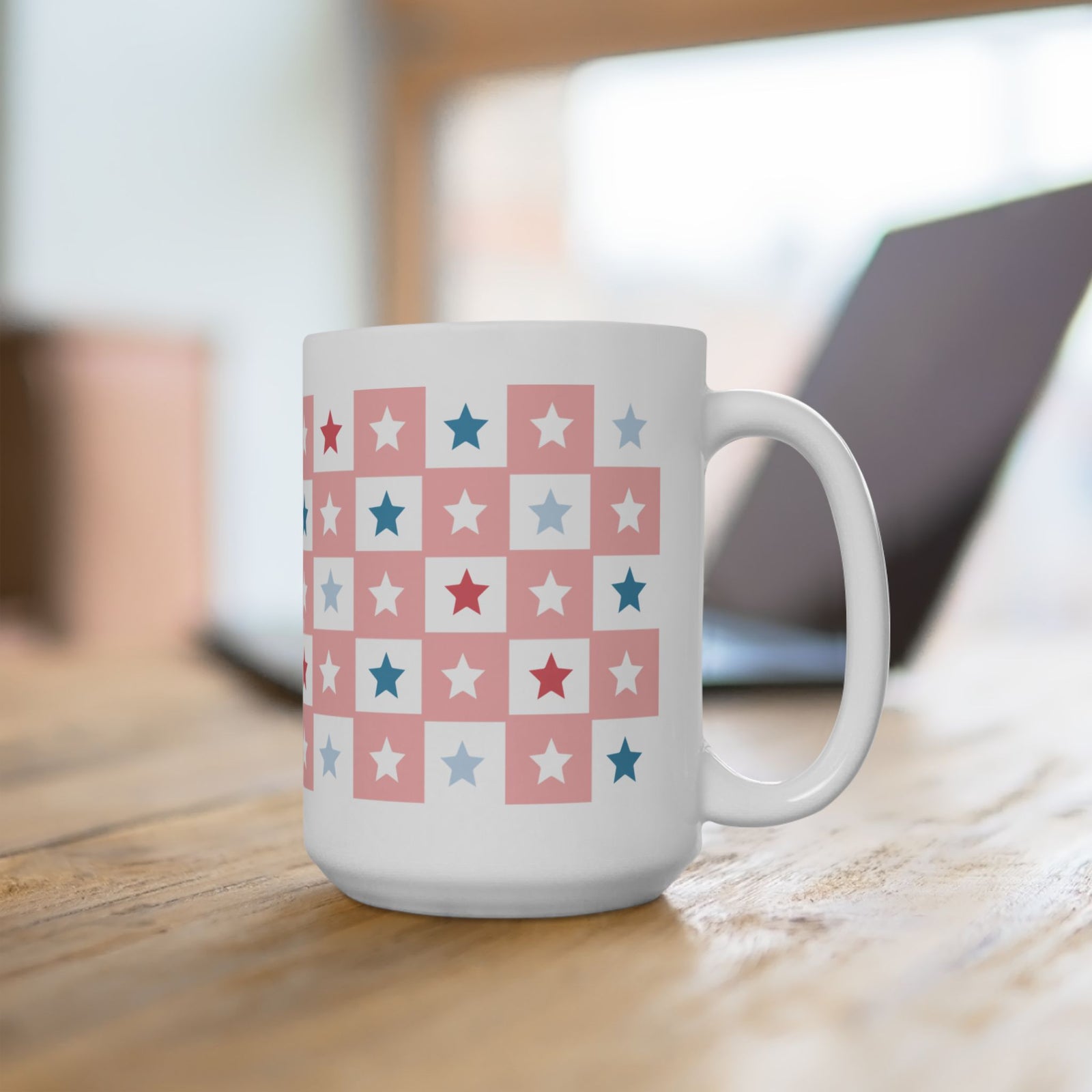 Checkered Stars Cute Ceramic Mug Coffee Cup (11oz & 15oz)