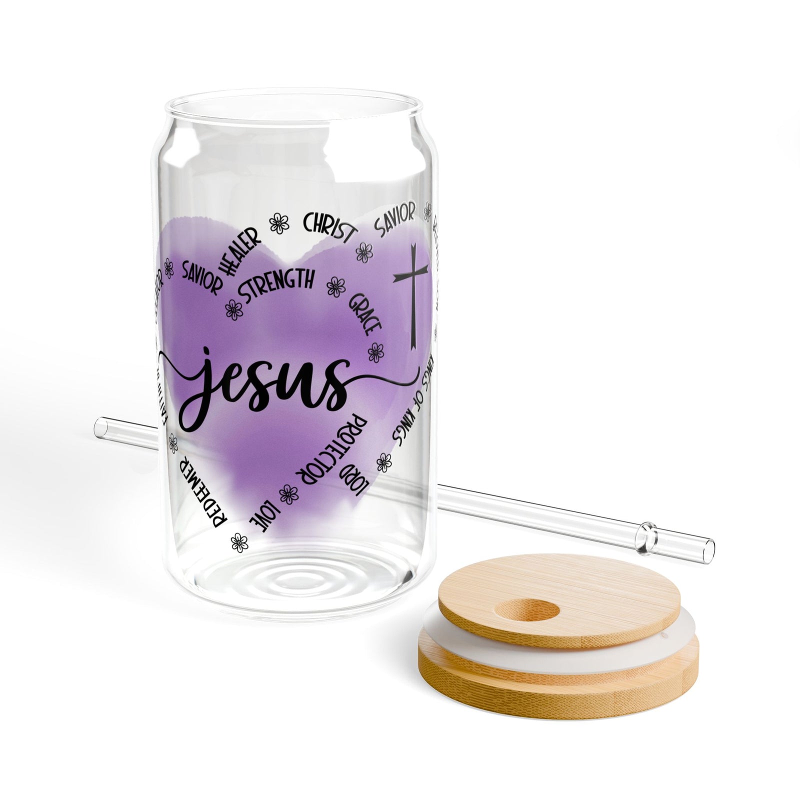 Jesus is King of Kings Christian Tumbler Sipper Glass 16oz — Reusable Drink Jar with Lid & Straw - Sydney So Sweet