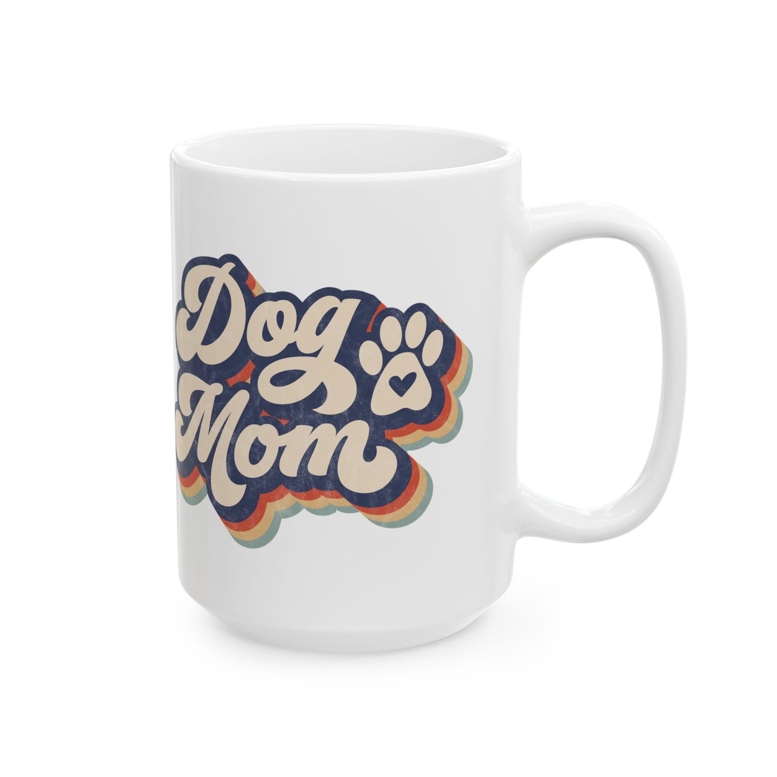 Dog Mom Retro Rainbow Paw Cute Ceramic Mug Coffee Cup (11oz & 15oz)