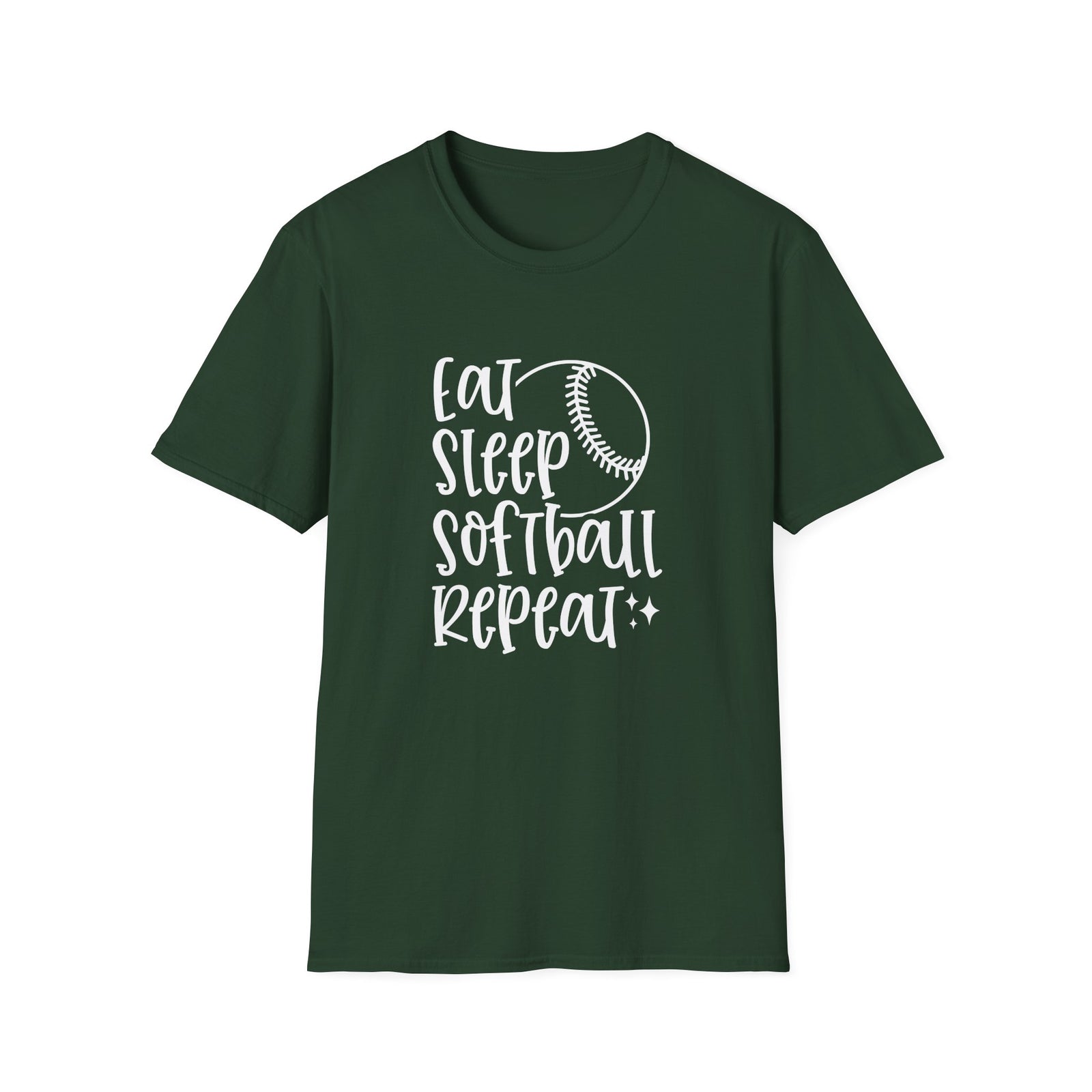 Eat Sleep Softball Repeat Graphic T-Shirt Cute Sports Mom Tee (12 Team Colors)