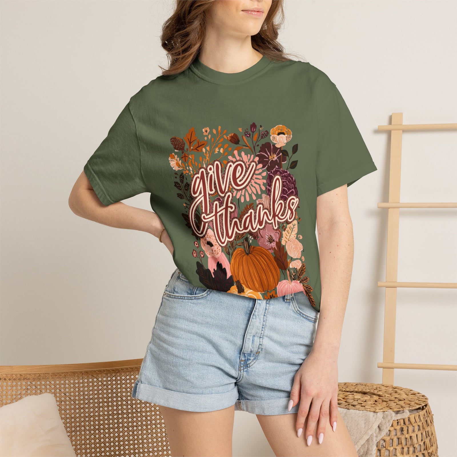 Give Thanks T-Shirt Fall Pumpkin Thanksgiving Graphic Tee