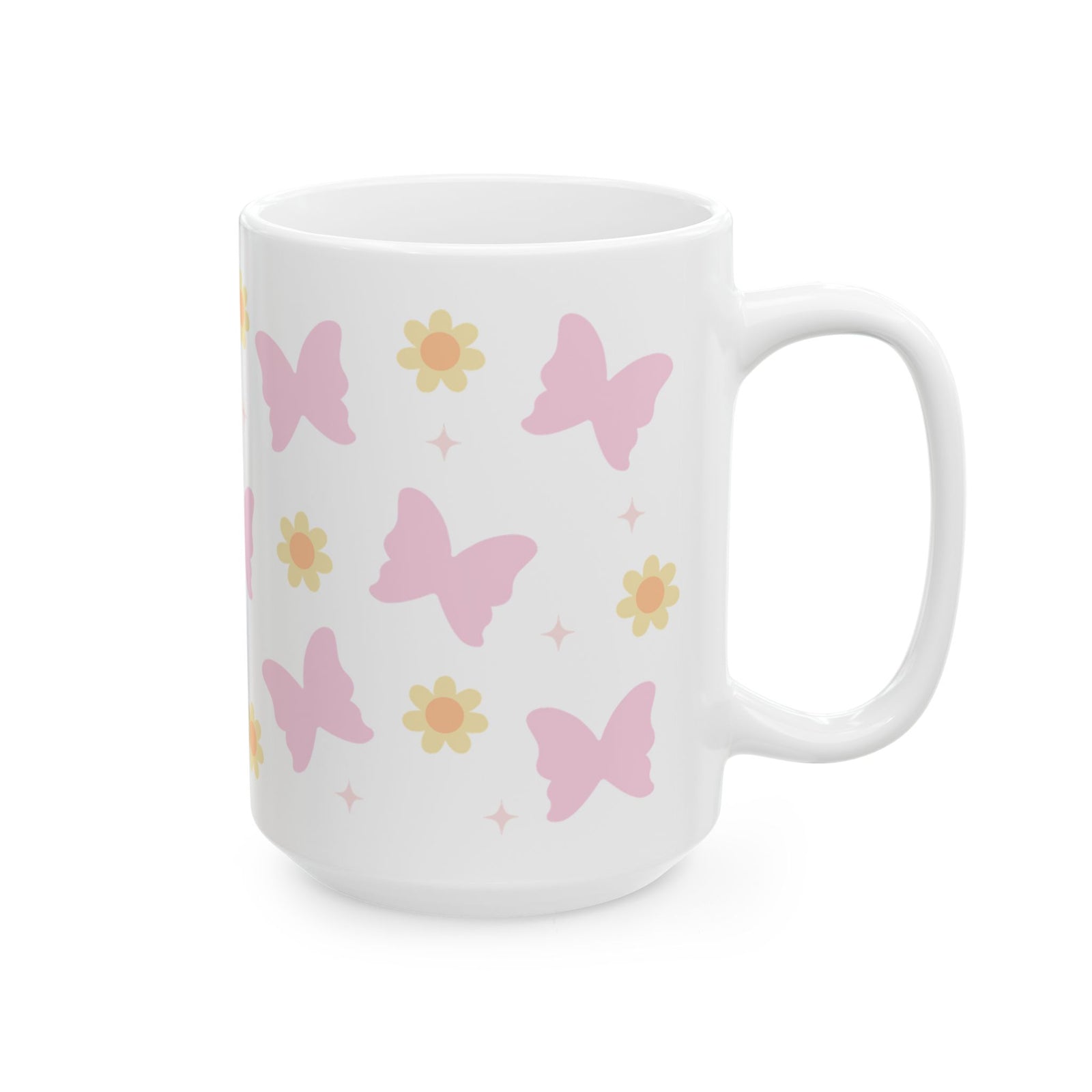 Boho Butterfly Daisy Cute Ceramic Mug Coffee Cup (11oz & 15oz)