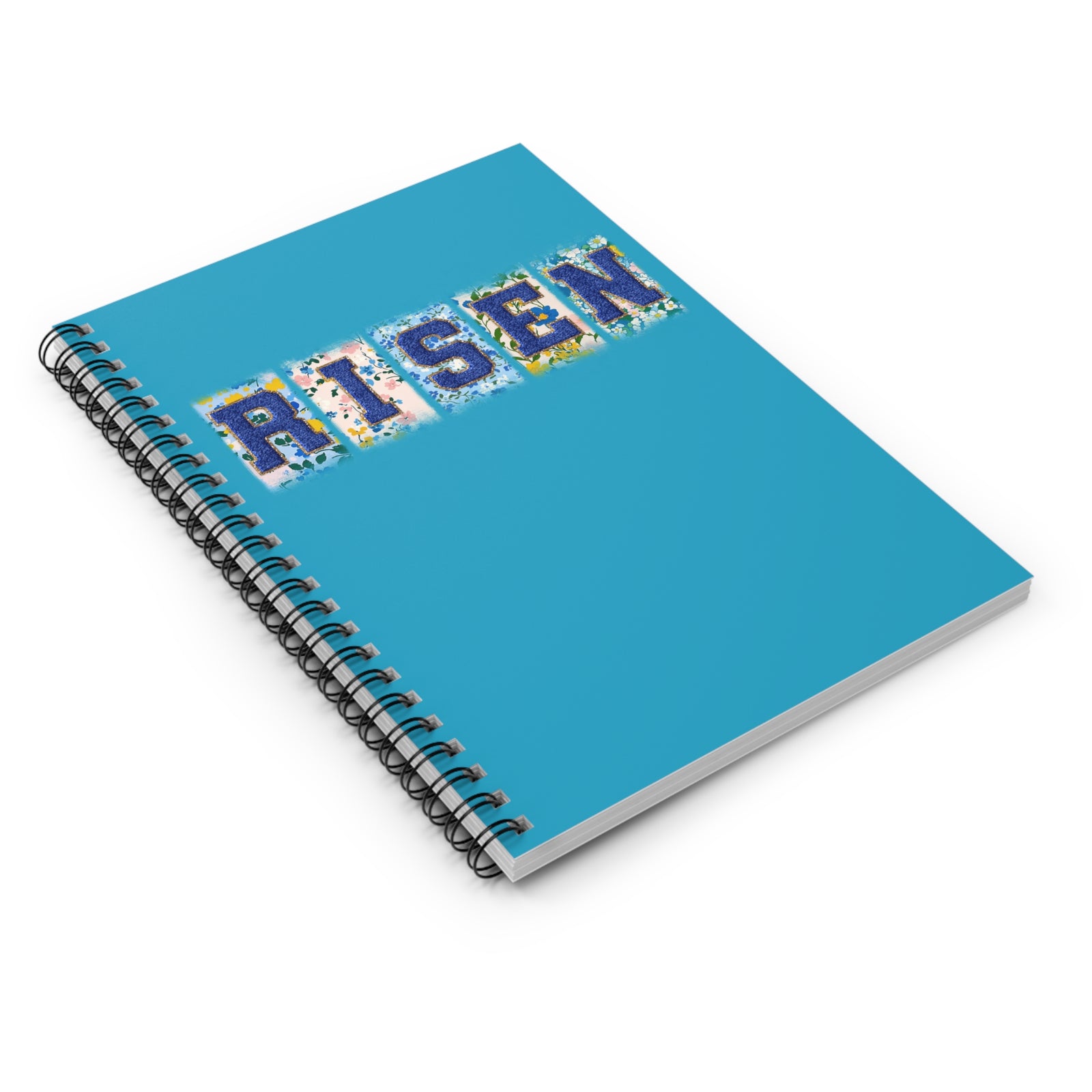 Risen Floral Faux Patch Ruled Spiral Notebook Inspirational Christian Journal