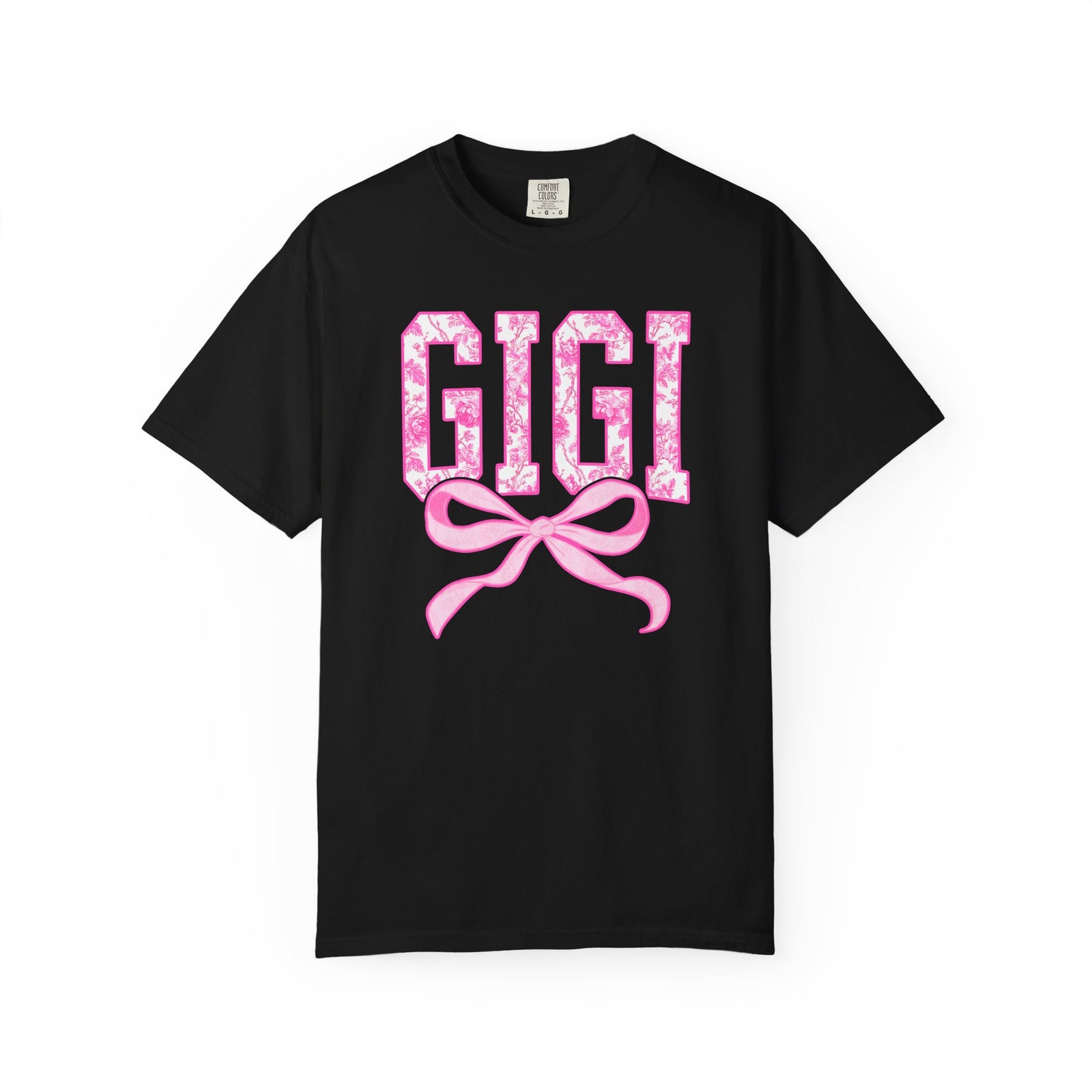 Gigi Coquette Pink Toile Bow T-Shirt Cute Grandmother Graphic Tee