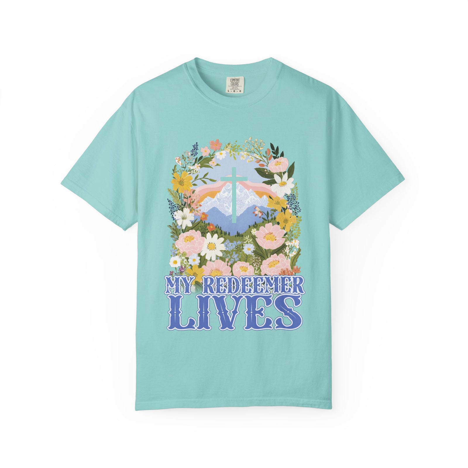 My Redeemer Lives Unisex Easter T-Shirt Floral Cross Christian Tee