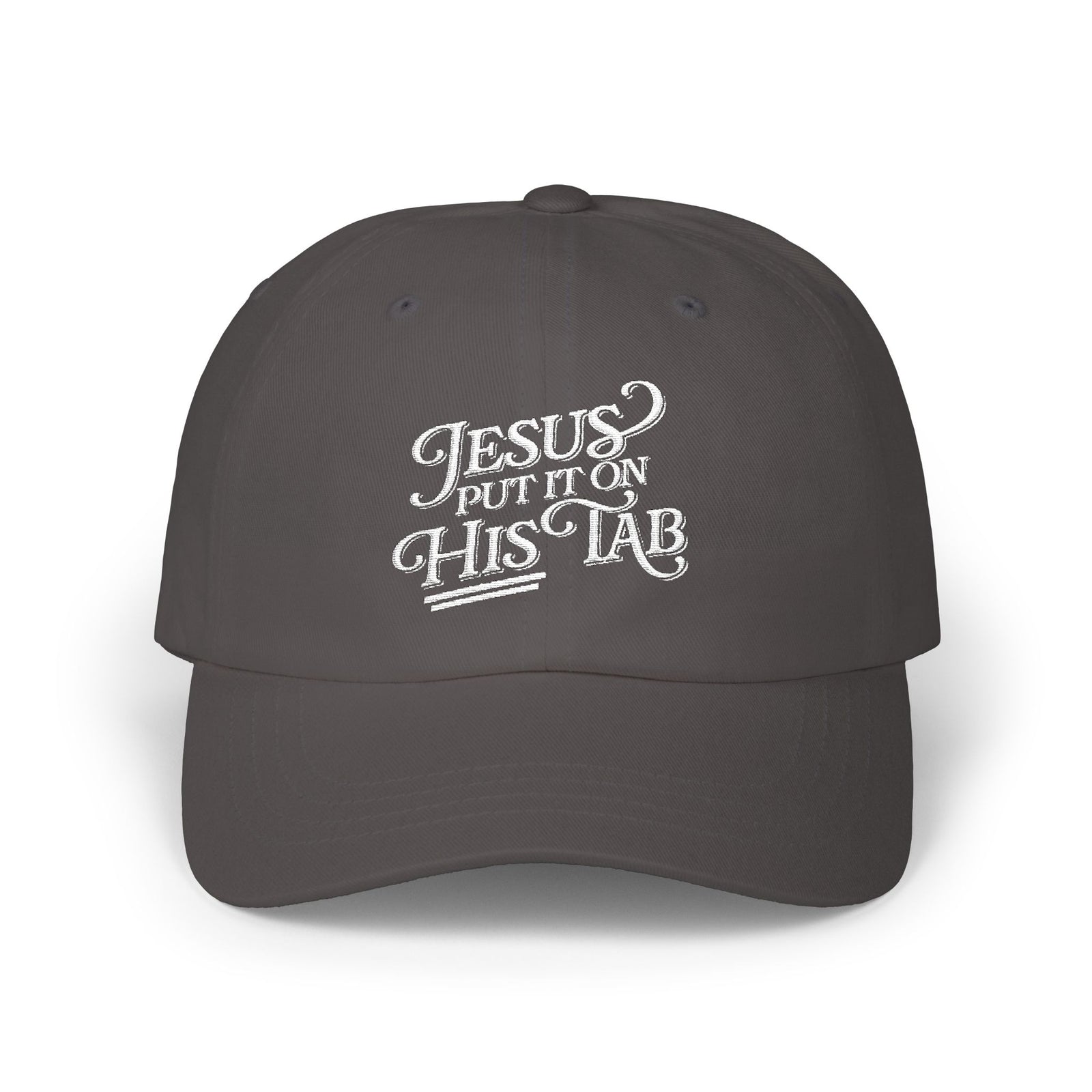 Jesus Put It On His Tab White Embroidered Christian Dad Cap Baseball Hat