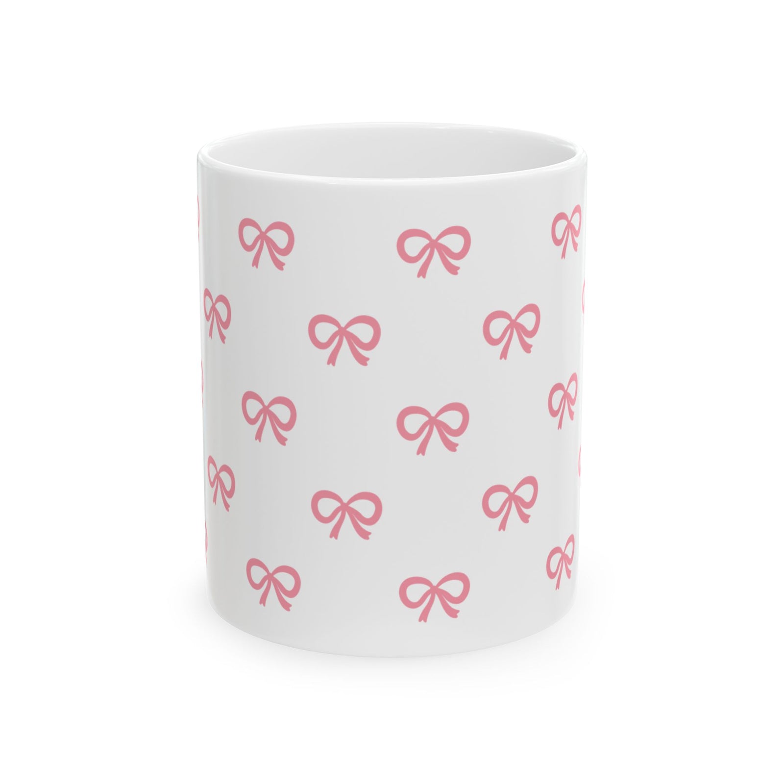 Pink Bow Pattern Ceramic Mug — Cute All-Over Ribbon Design (11oz & 15oz) - Sydney So Sweet