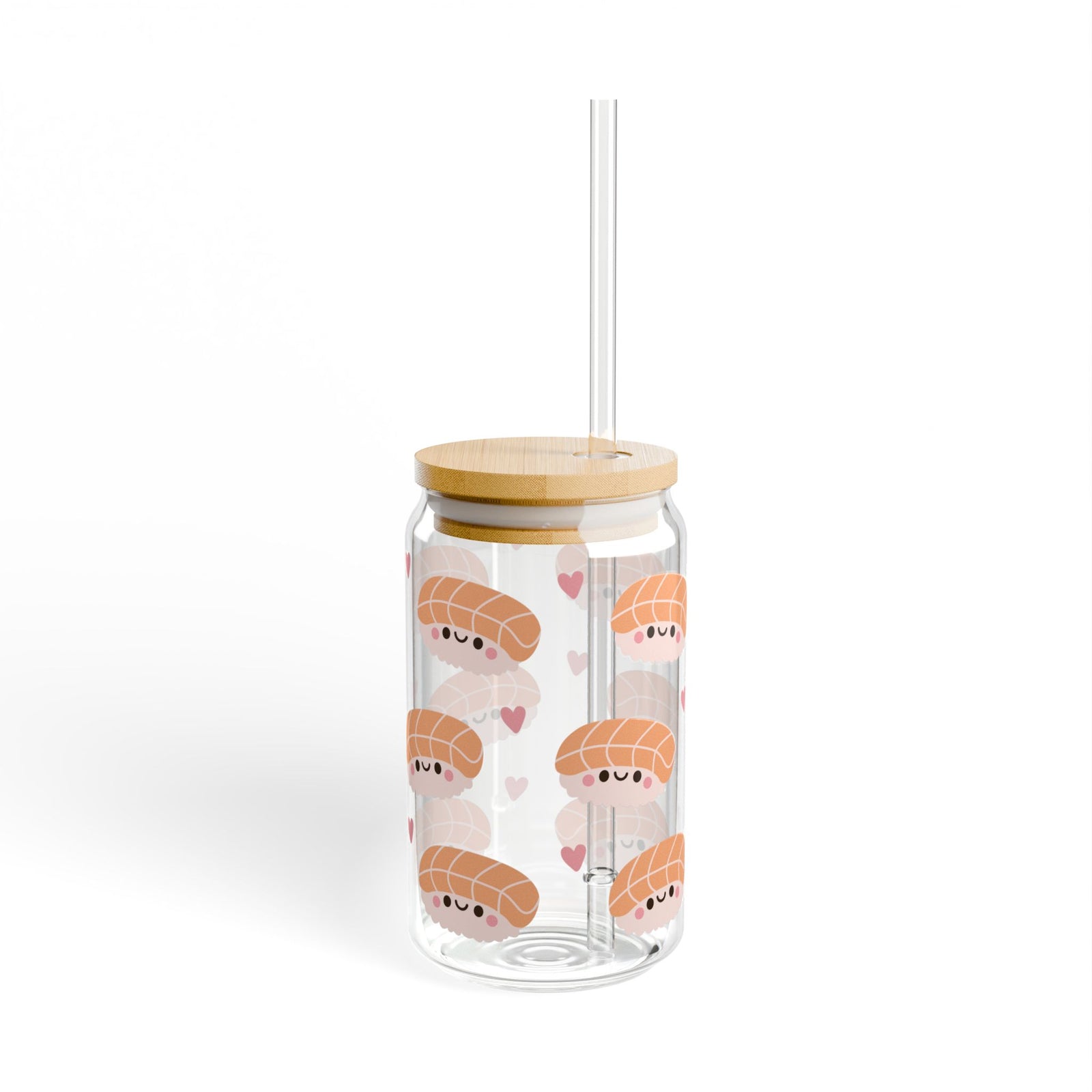 Kawaii Sushi Tumbler Sipper Glass 16oz — Reusable Drink Jar with Lid & Straw