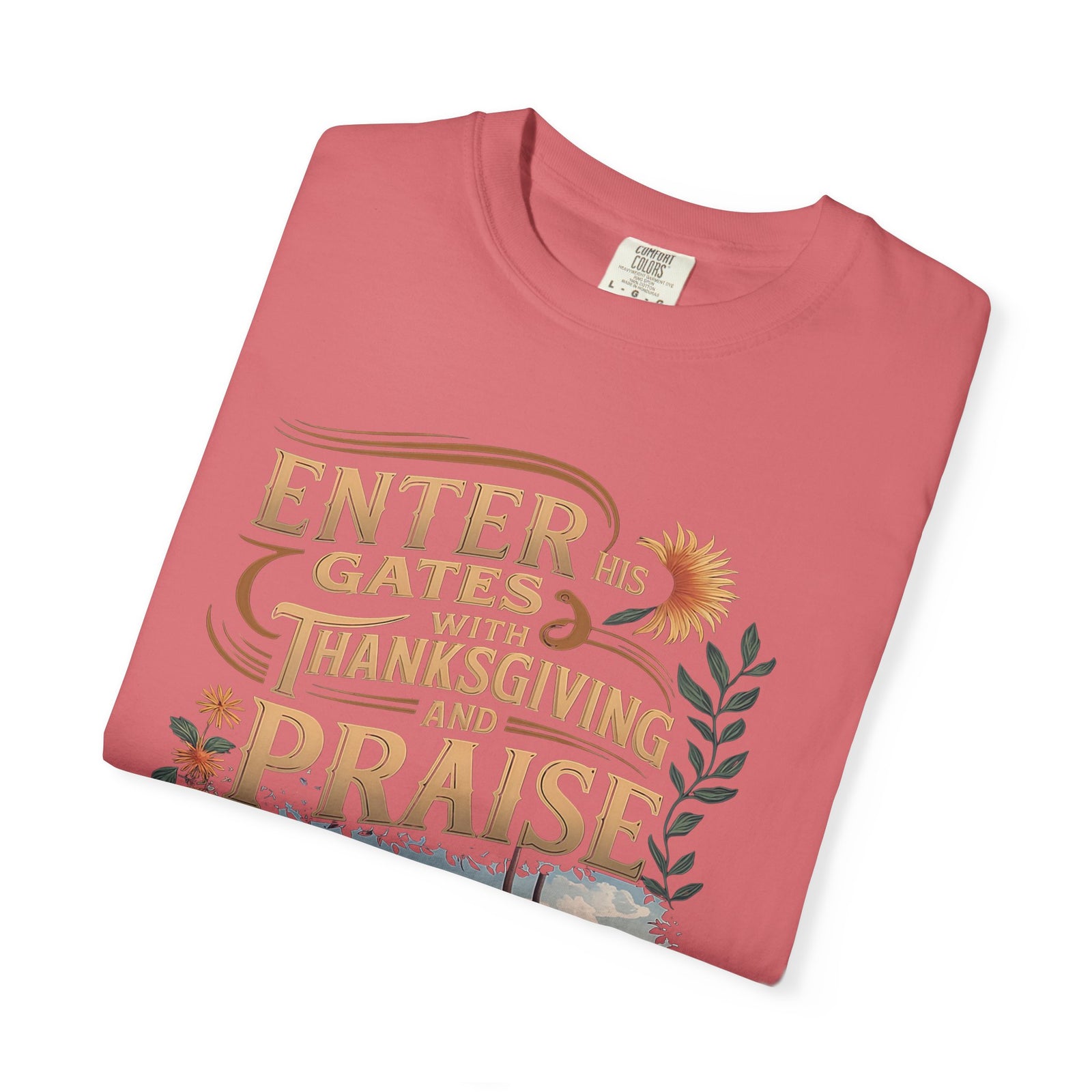Enter His Gates with Thanksgiving and Praise Tractor T-Shirt Fall Christian Tee