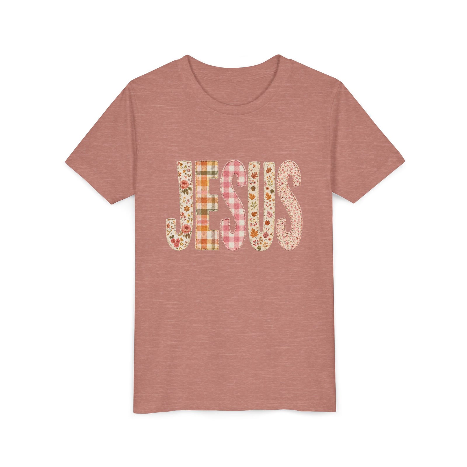 JESUS Floral Plaid Tee Kids Christian Graphic T-Shirt