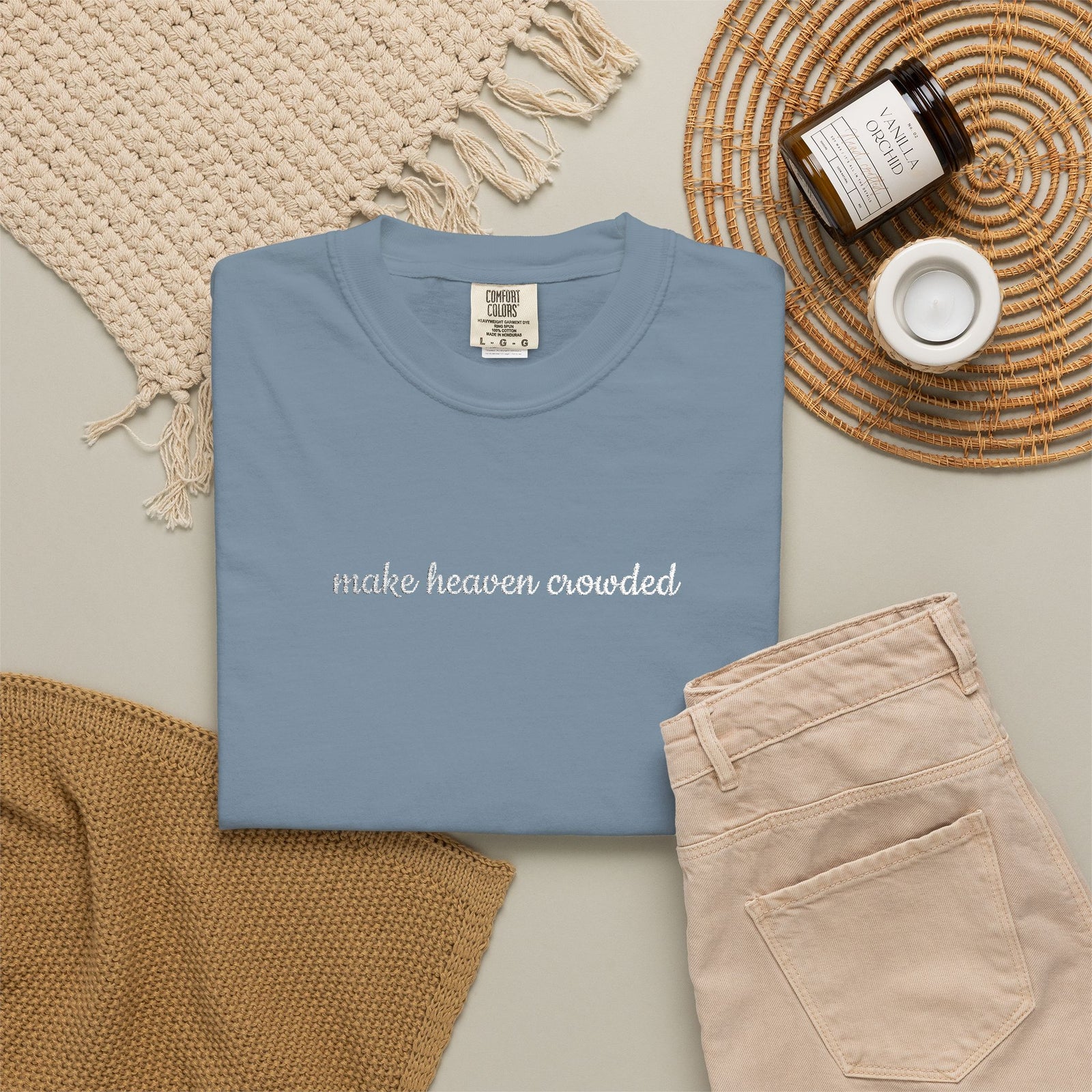 Make Heaven Crowded Embroidered Script Tee Christian T-Shirt