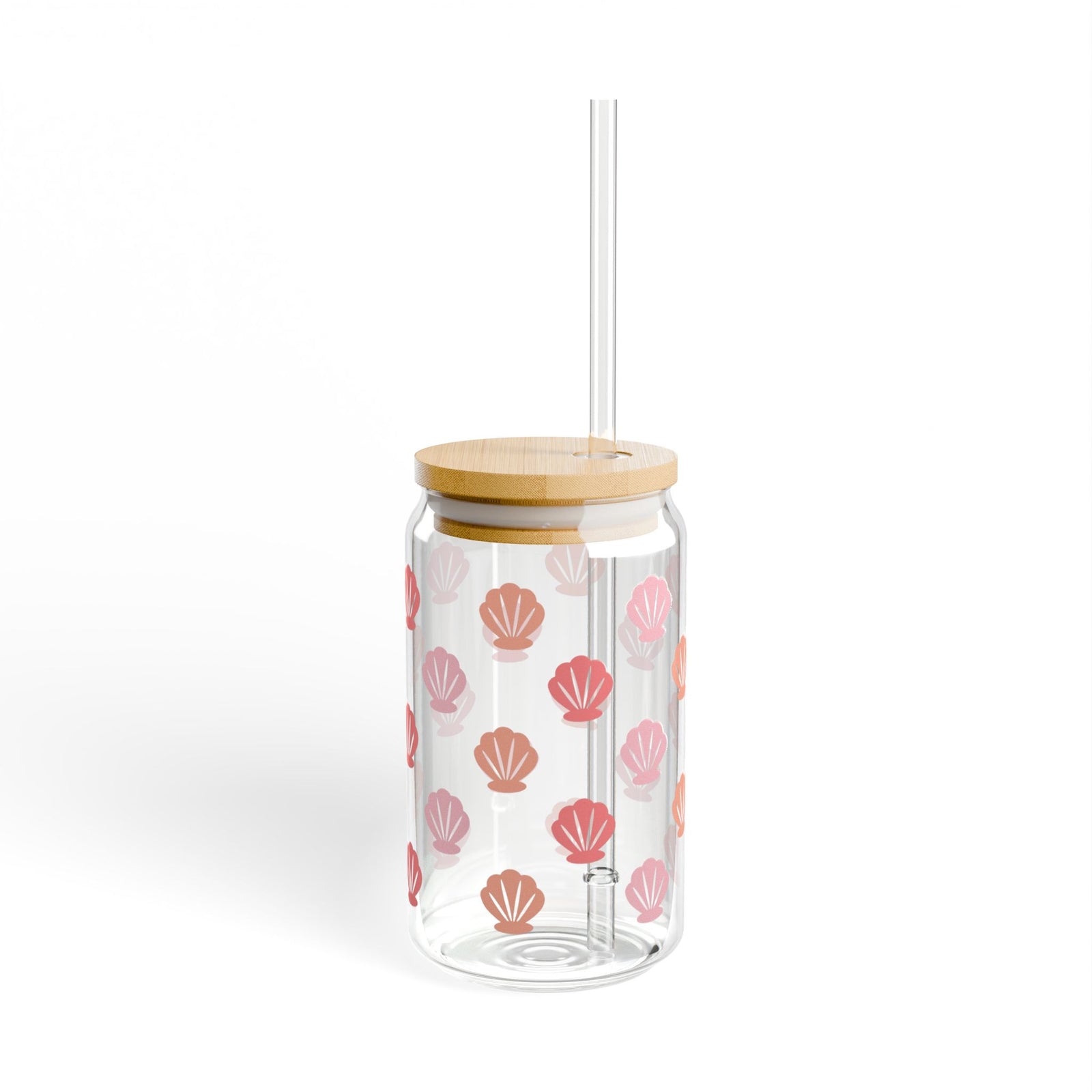 Mini Shells Tumbler Sipper Glass 16oz — Reusable Drink Jar with Lid & Straw