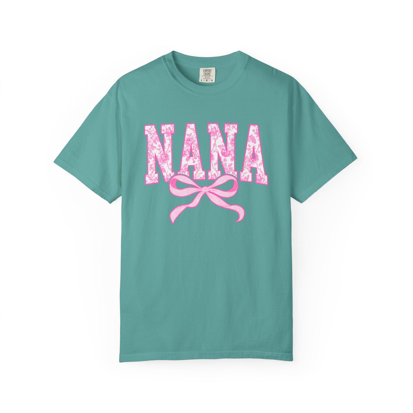 Nana Coquette Pink Toile Bow T-Shirt Cute Grandmother Graphic Tee