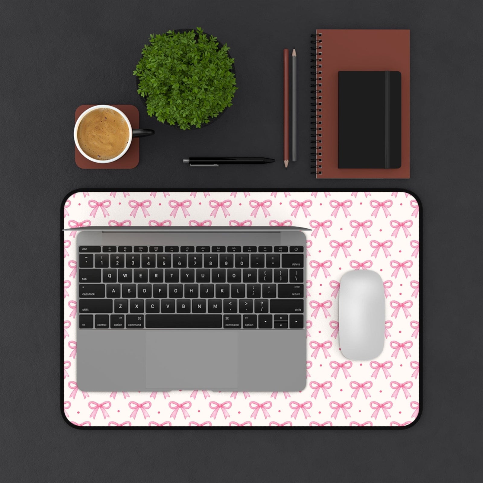 Coquette Bow Desk Mat - Hot Pink & Dot Design for Home Office Decor - Sydney So Sweet