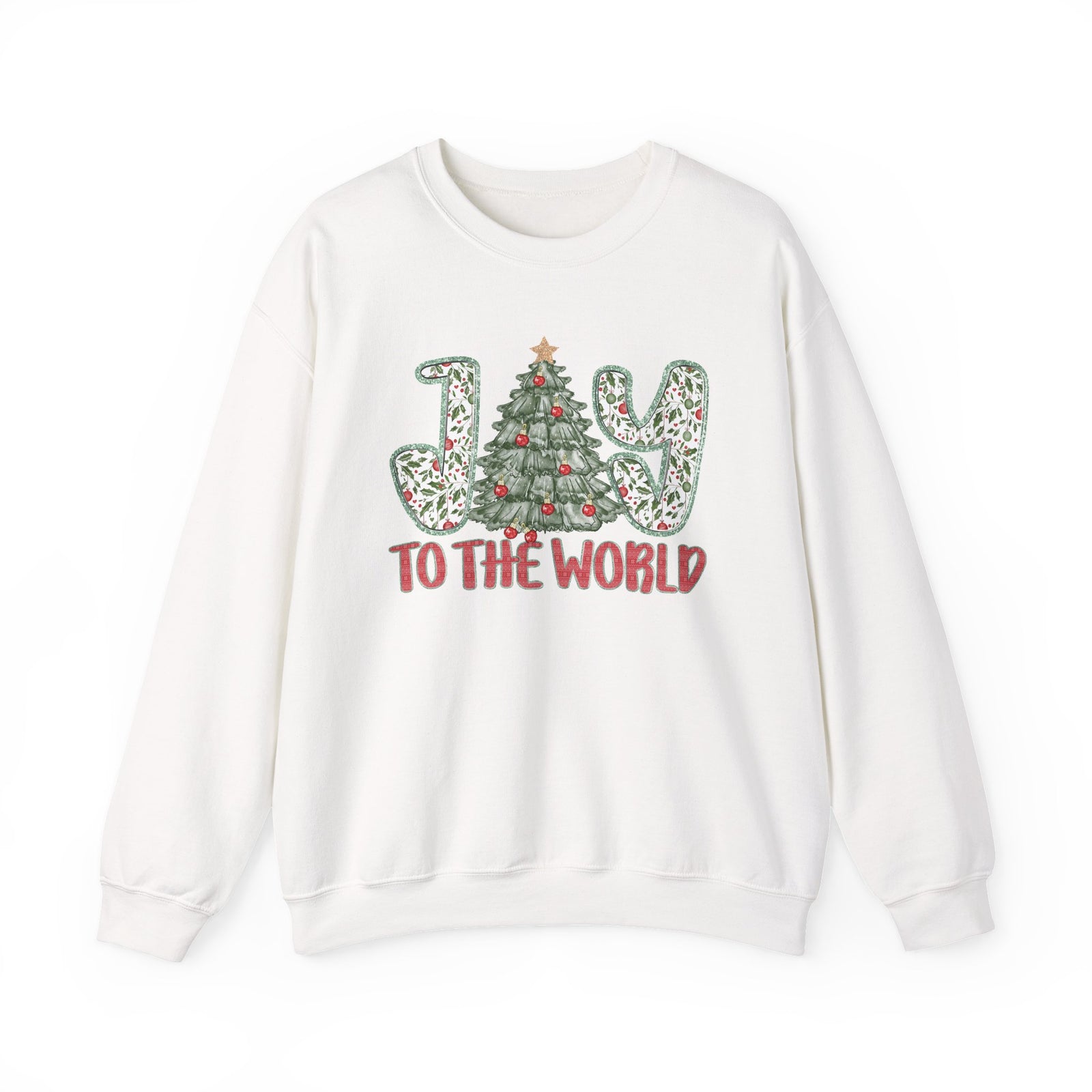Joy to the World Heavy Blend Unisex Crewneck Cozy Christmas Tree Sweatshirt - Sydney So Sweet