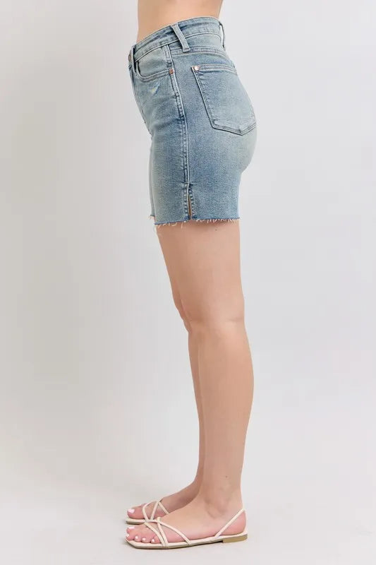 Judy Blue High Waist Vintage Wash Side Slit Denim Shorts - Sydney So Sweet