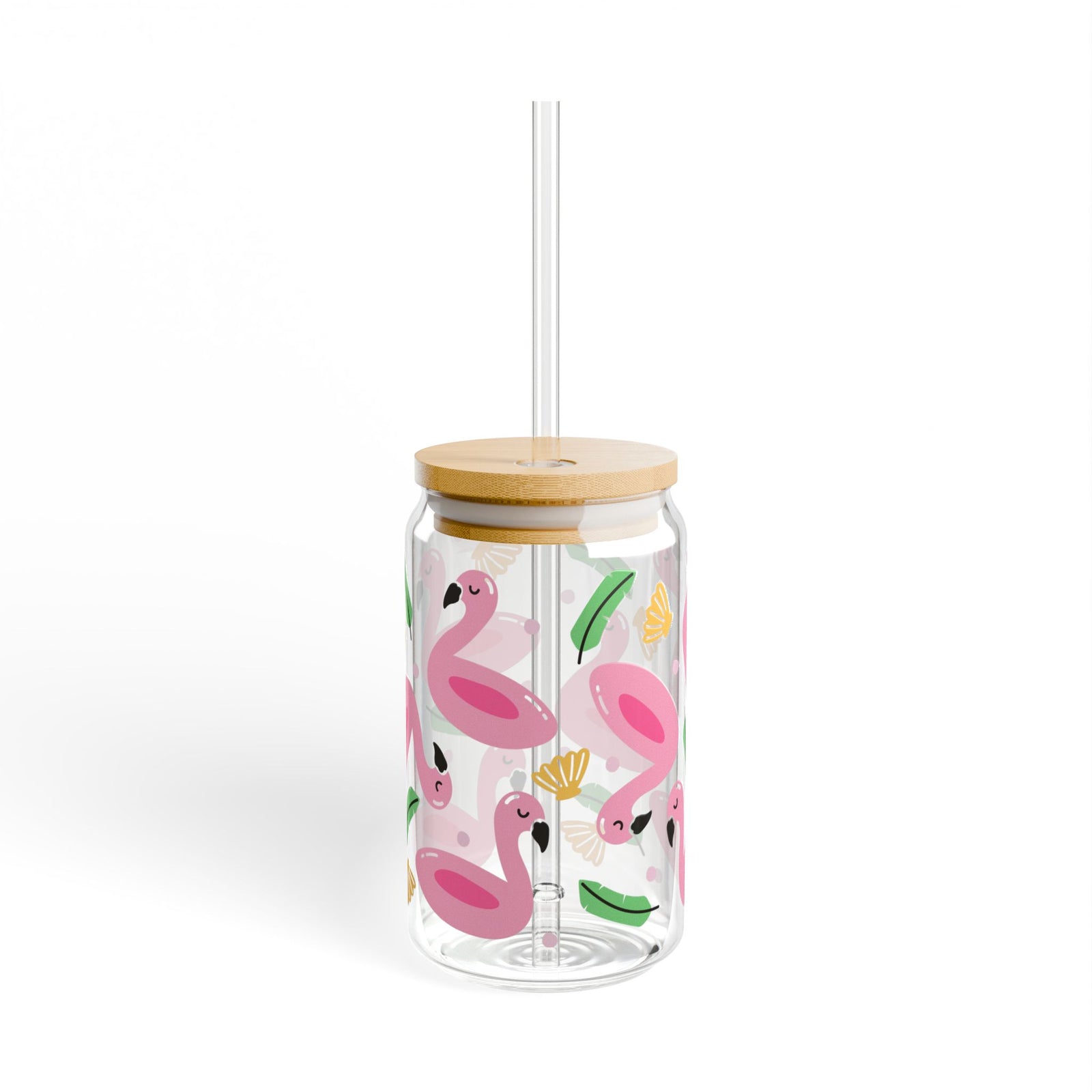 Flamingo Float Tumbler Sipper Glass 16oz — Reusable Drink Jar with Lid & Straw