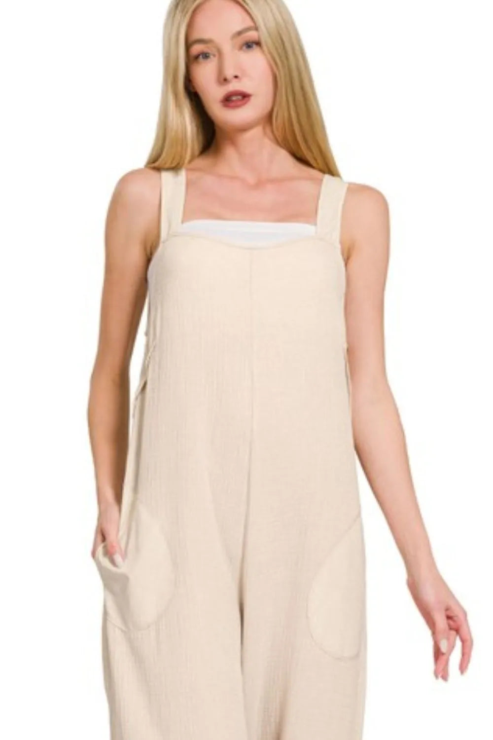 Zenana Double Gauze Washed Wide Leg Overalls - Sydney So Sweet