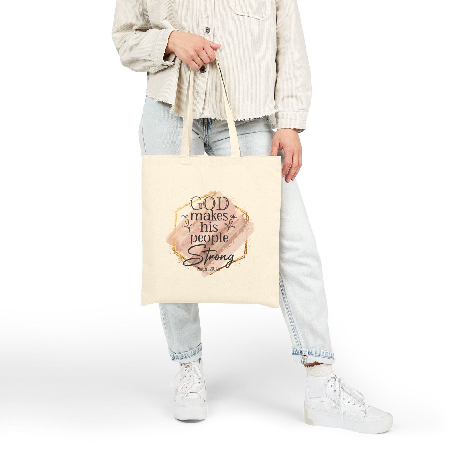 God Makes His People Strong Inspirational Christian Cotton Canvas Tote Bag