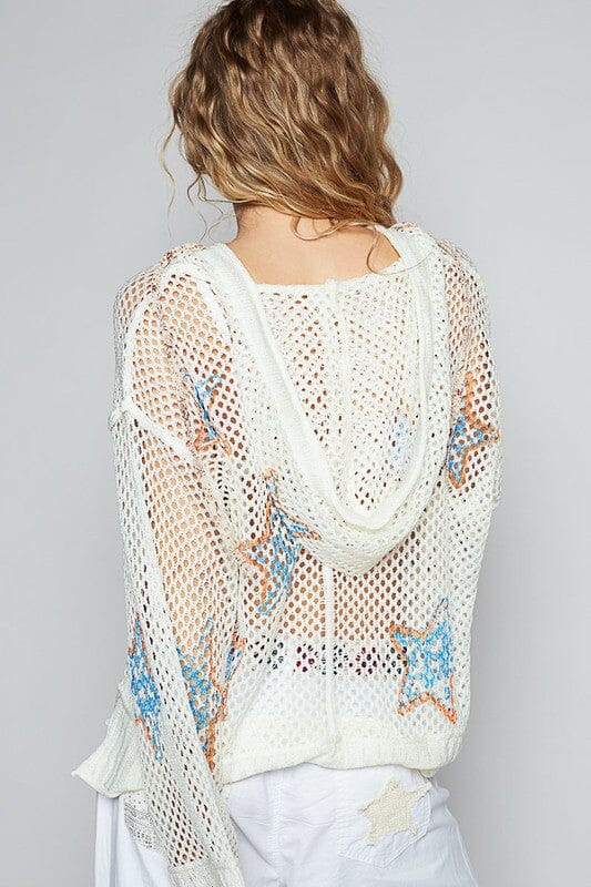 POL Star Openwork Long Sleeve Hooded Knit Cover Up - Sydney So Sweet