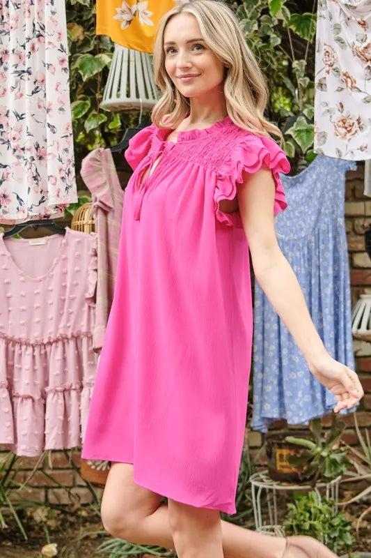 And The Why Ruffle Shoulder Smocked Detailed Dress - Sydney So Sweet