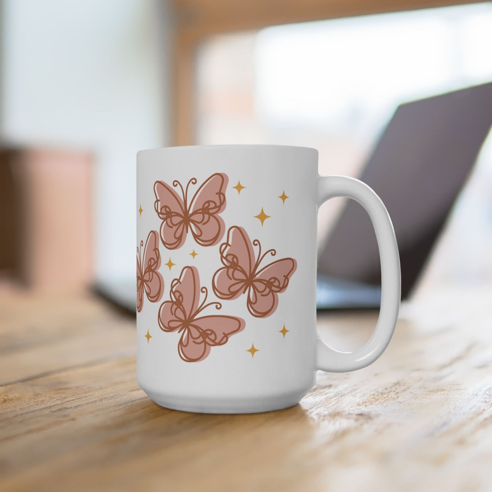 Peachy Butterfly Cute Ceramic Mug Coffee Cup (11oz & 15oz)
