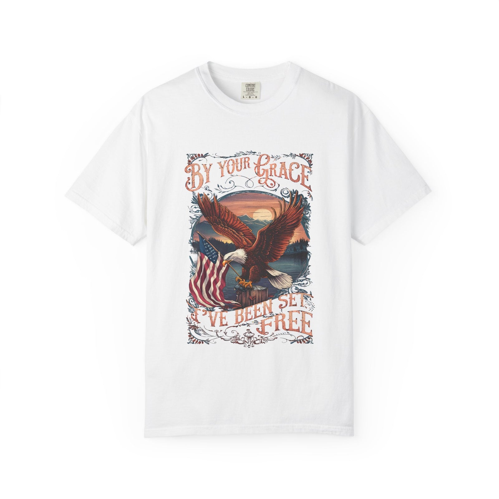 By Your Grace I've Been Set Free' T-Shirt Eagle & Flag Christian Graphic Tee