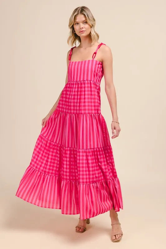 SO ME Stripe Tiered Maxi Dress with Colorful Chain Strap - Sydney So Sweet