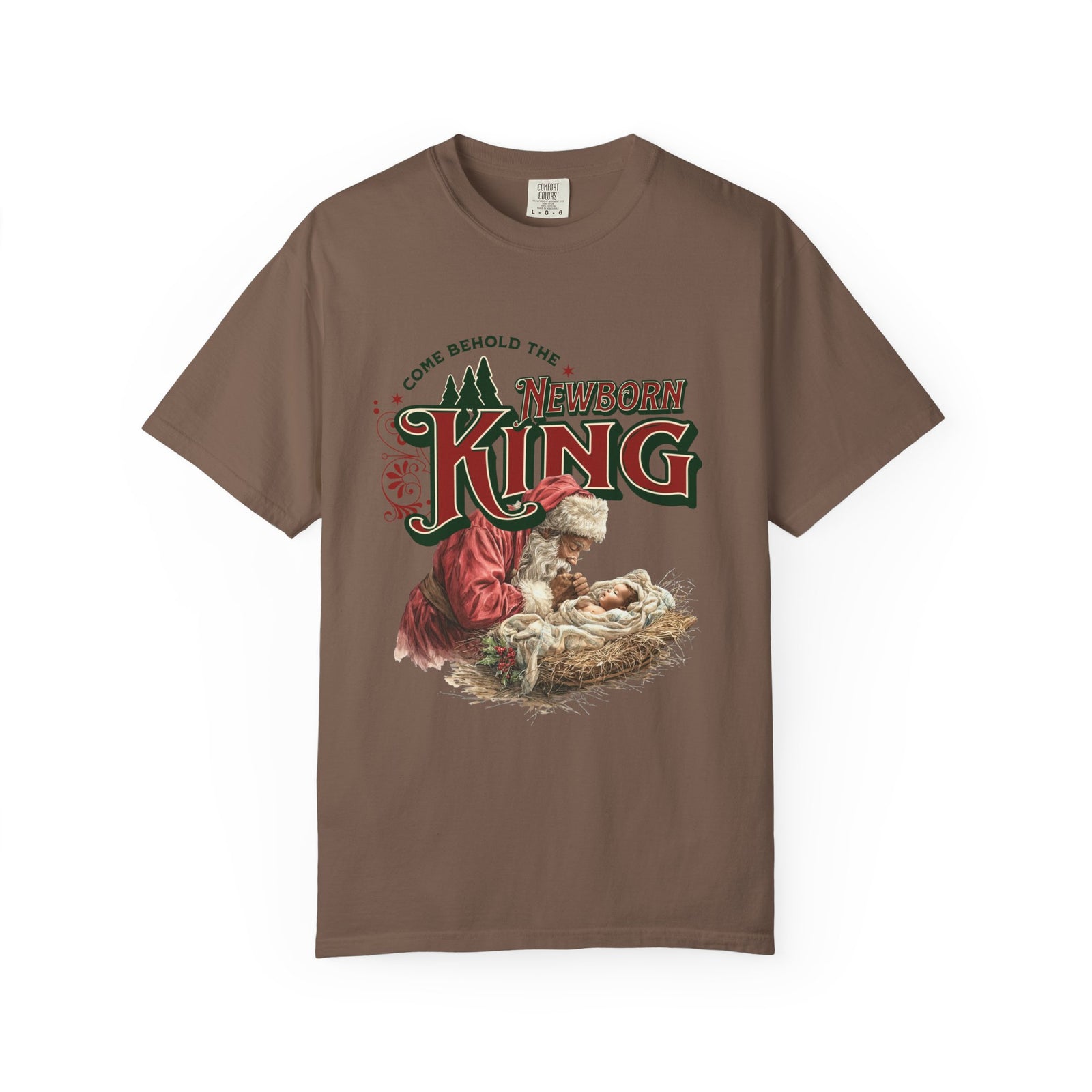 Come Behold the Newborn King Jesus Santa Christmas T-Shirt Christian Graphic Tee