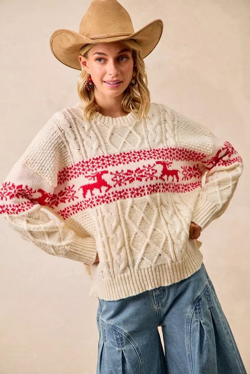 BiBi Christmas Theme Patterned Cable Knit Sweater - Sydney So Sweet