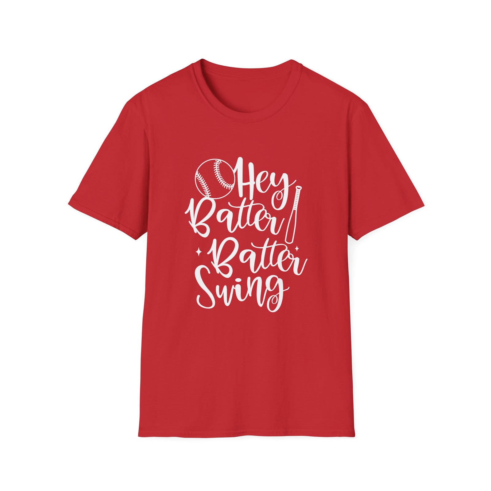 Hey Batter Batter Swing Baseball Graphic T-Shirt Cute Sports Mom Tee (12 Team Colors)