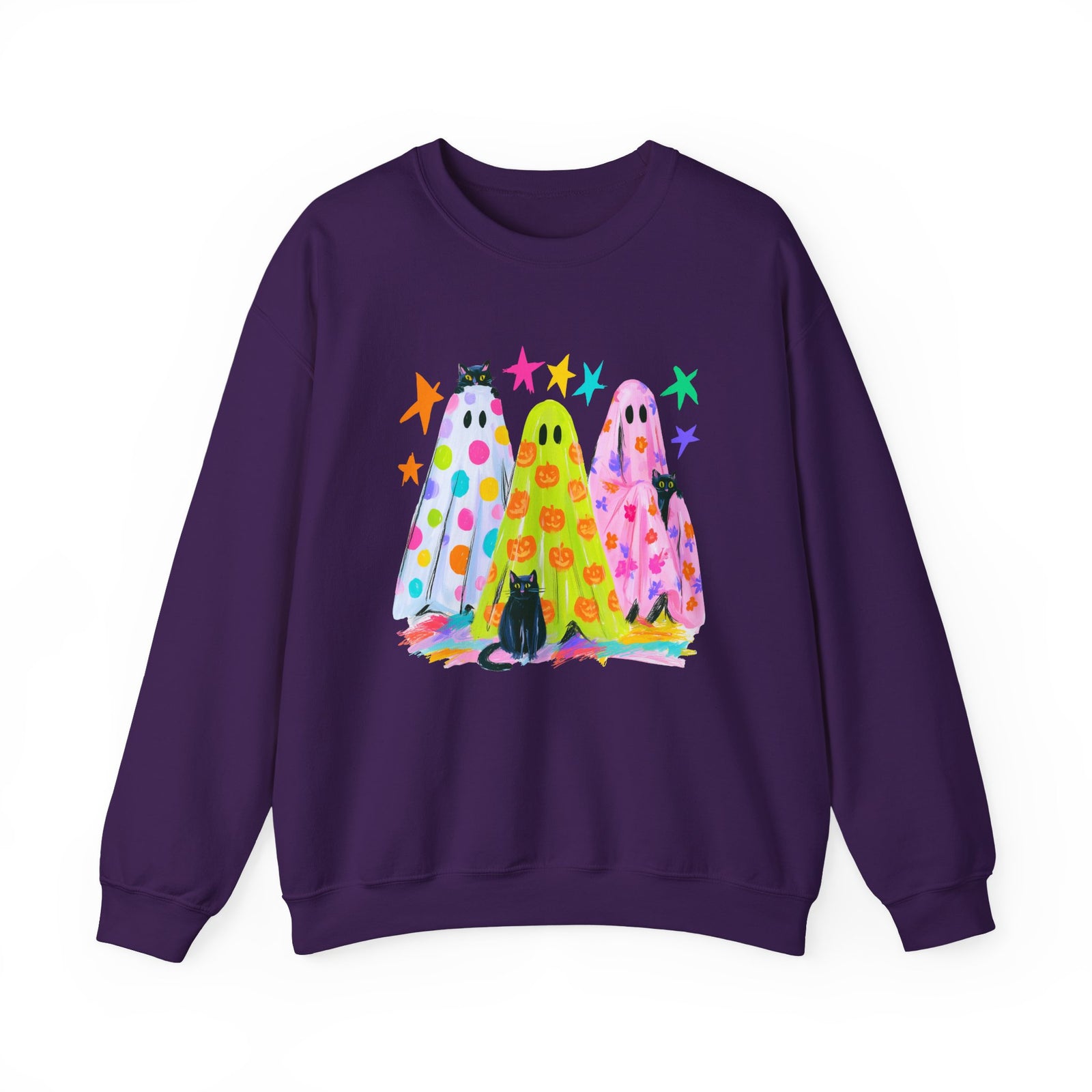 Colorful Polka Dot Halloween Ghost Sweatshirt Fun Graphic Crewneck
