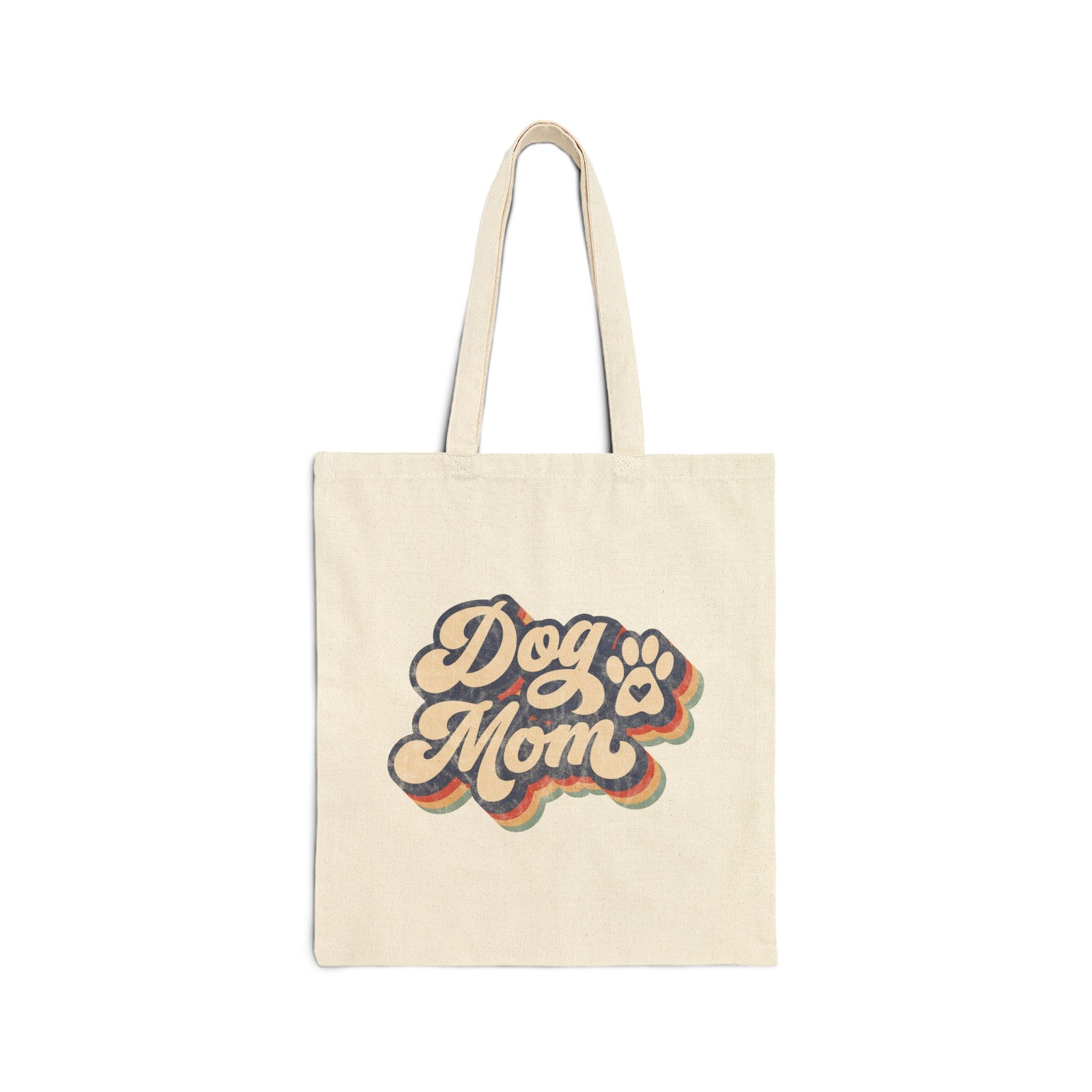 Dog Mom Retro Rainbow Paw Print Cotton Canvas Tote Reusable Grocery Bag