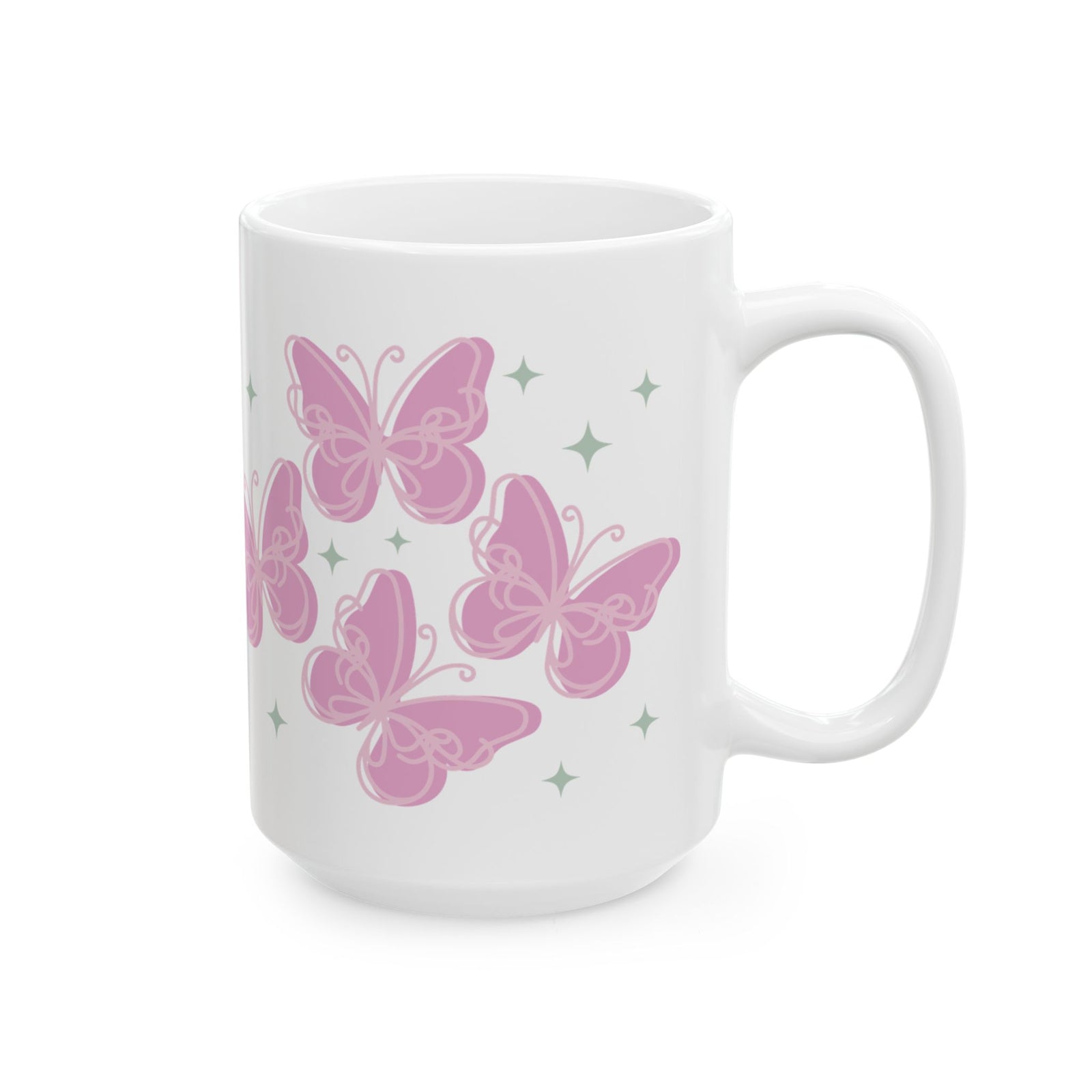 Flutter Pink Butterfly Cute Ceramic Mug Coffee Cup (11oz & 15oz)