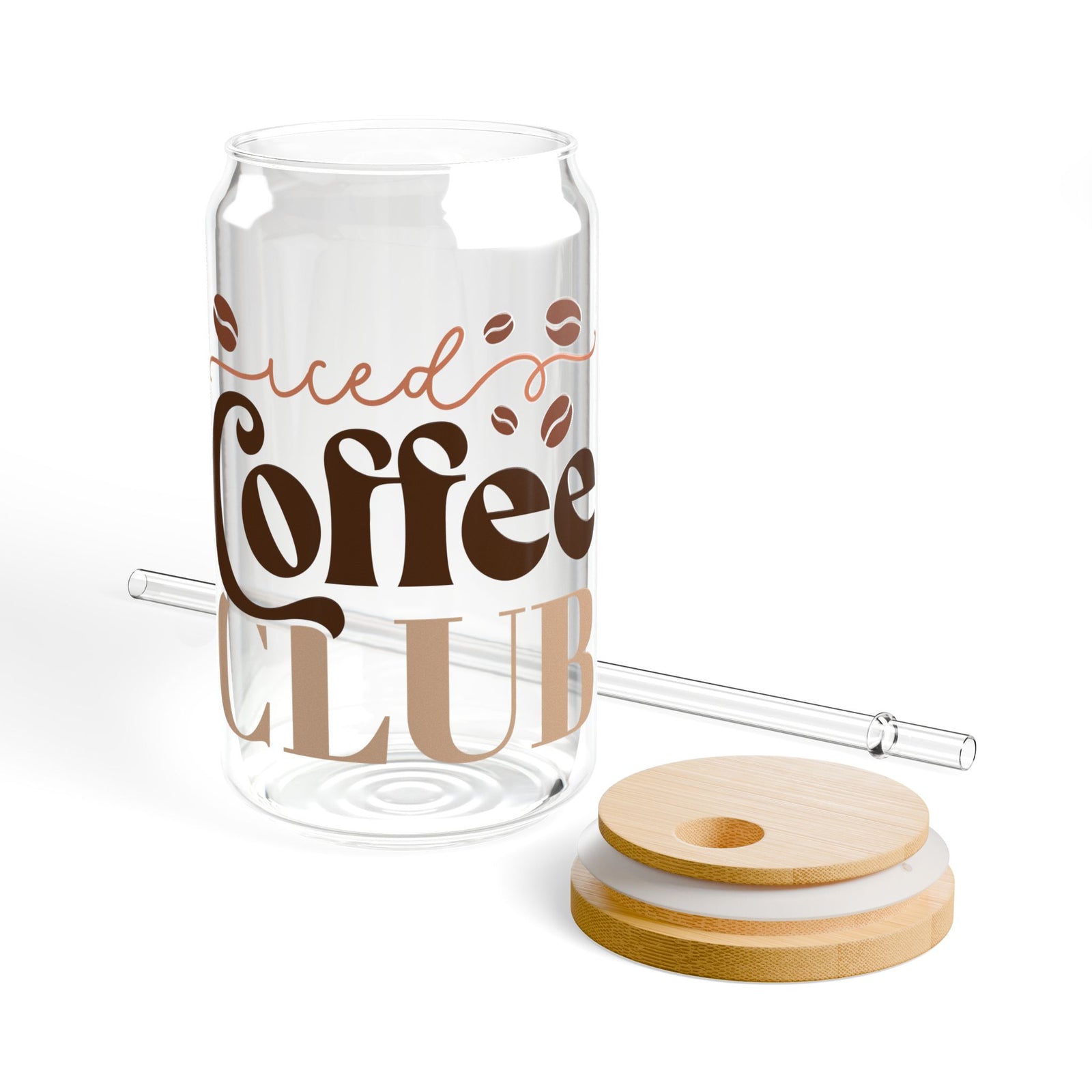 Iced Coffee Club Sipper Glass 16oz Reusable Drink Jar with Lid & Straw