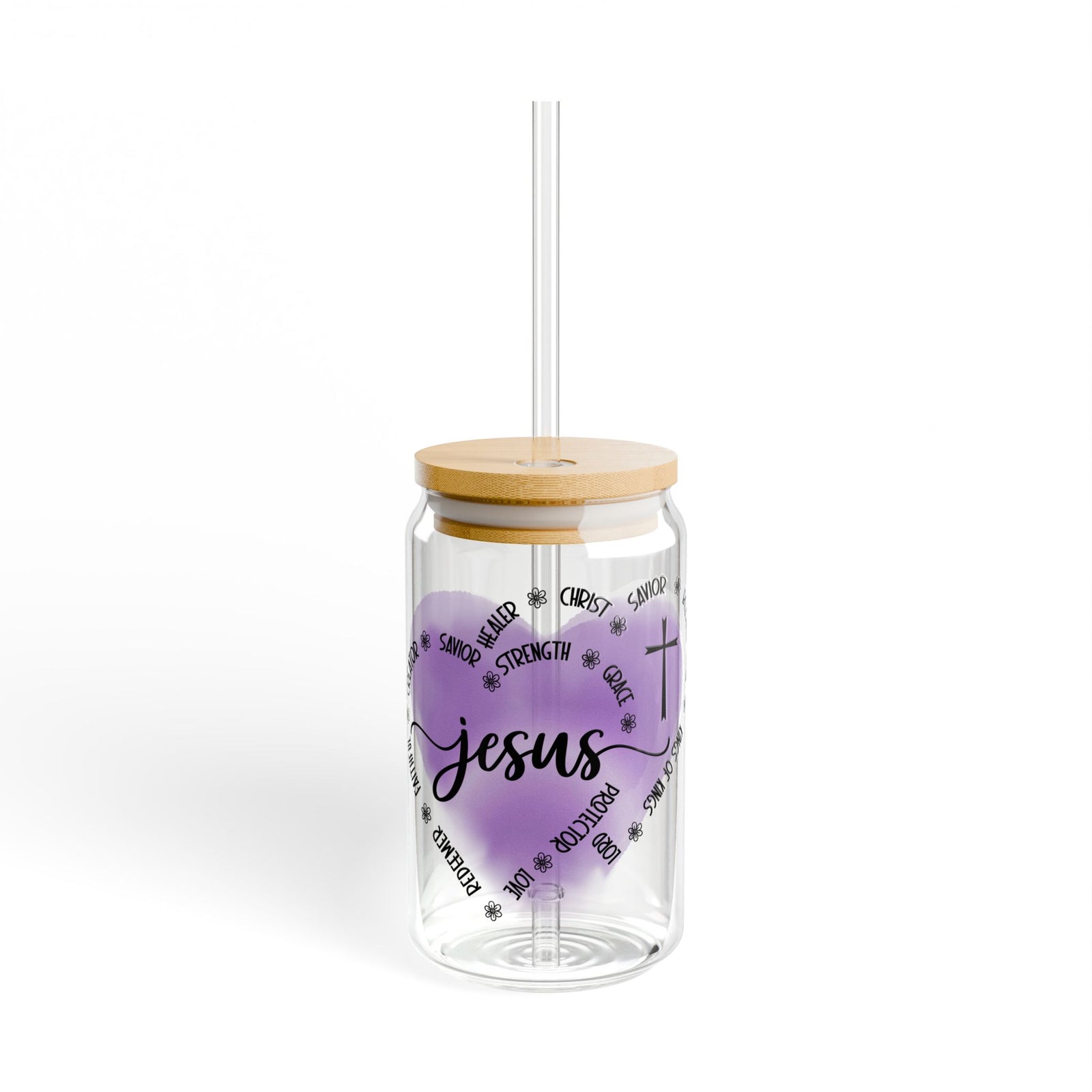 Jesus is King of Kings Christian Tumbler Sipper Glass 16oz — Reusable Drink Jar with Lid & Straw - Sydney So Sweet