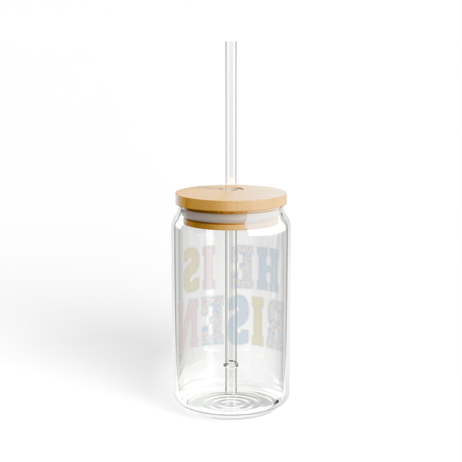 He Is Risen Easter Floral Patchwork Christian Sipper Glass 16oz Reusable Drink Jar with Lid & Straw