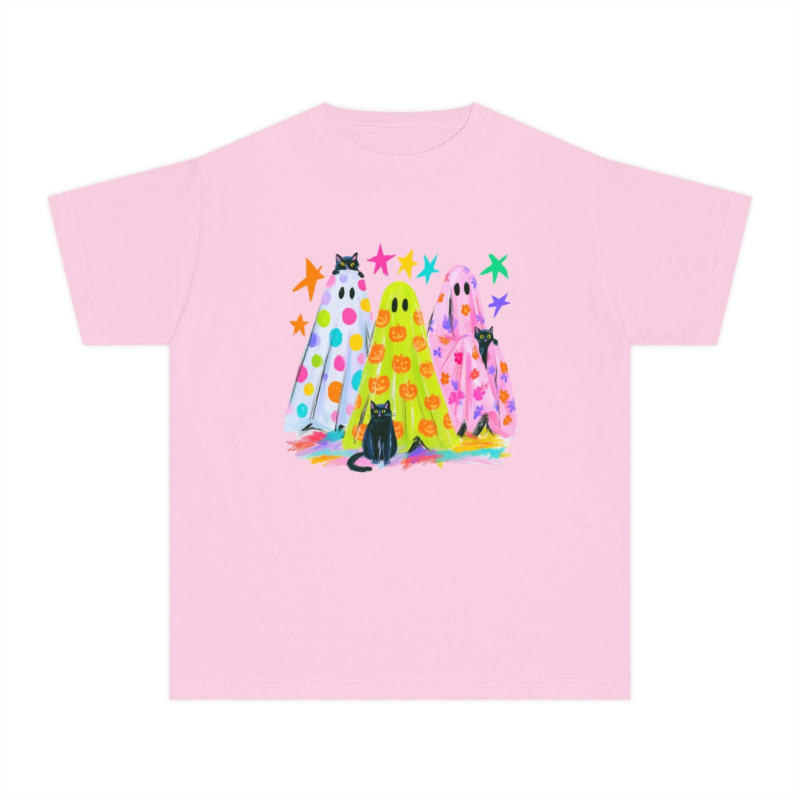 Colorful Polka Dot Halloween Ghost T-Shirt Fun Kids Graphic Tee