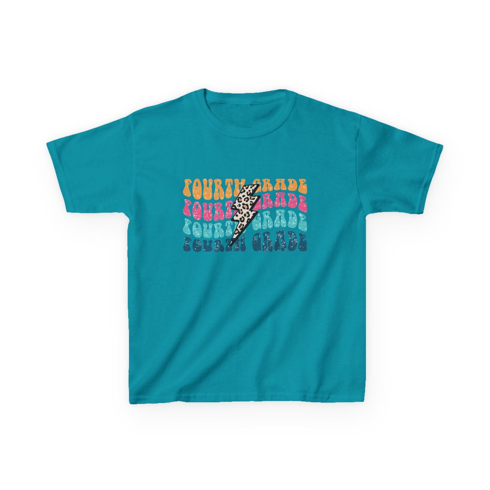 Fourth Grade Leopard Lightning Graphic Tee Back-to-School 4th Grade Kids T-Shirt