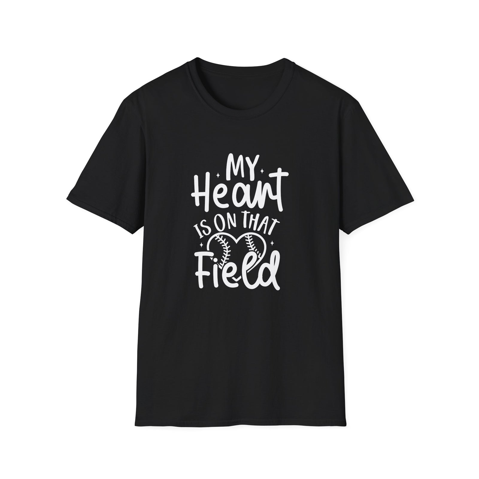 My Heart is On That Field Baseball or Softball Graphic T-Shirt Cute Sports Mom Tee (12 Team Colors)
