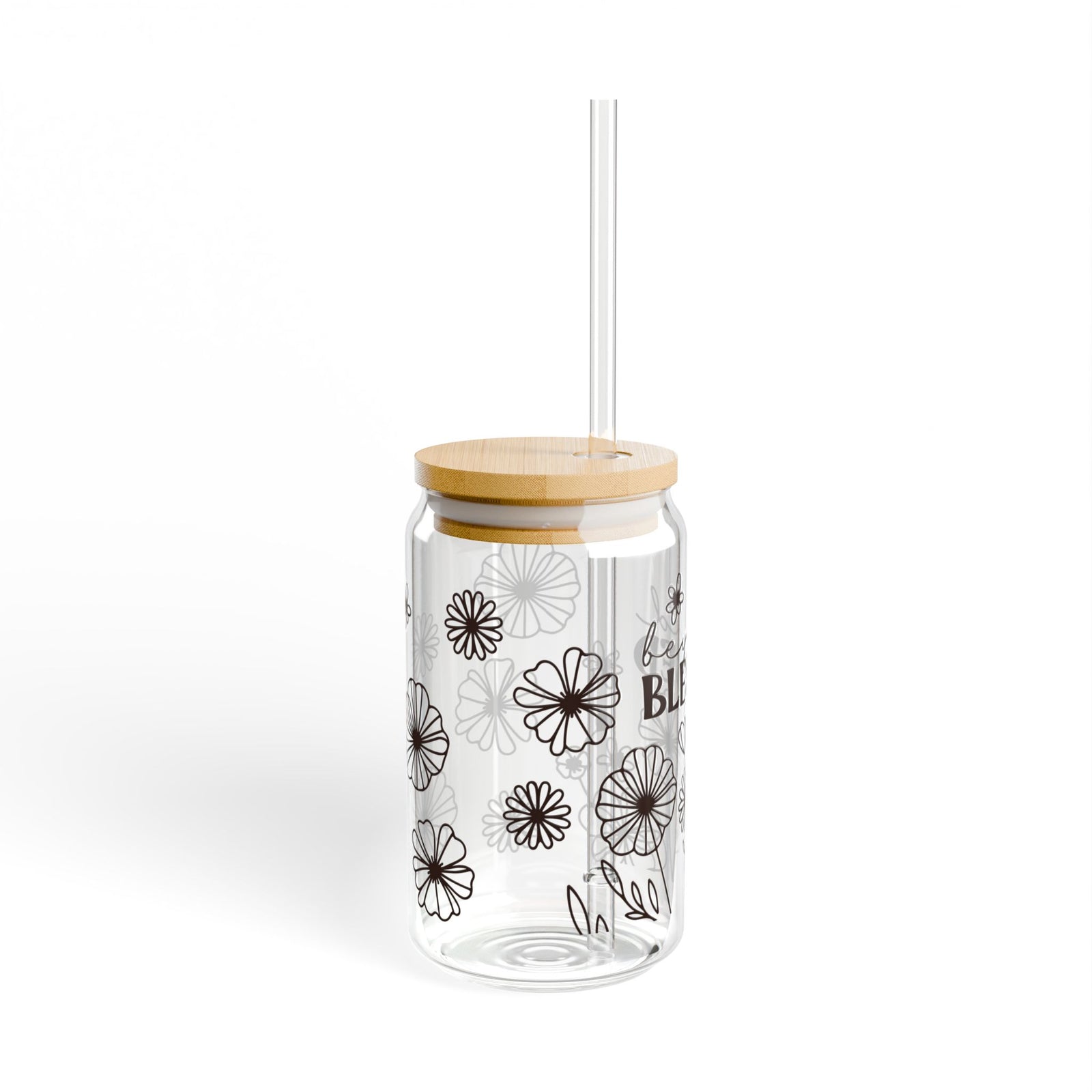 Beyond Blessed Tumbler Sipper Glass 16oz — Reusable Drink Jar with Lid & Straw