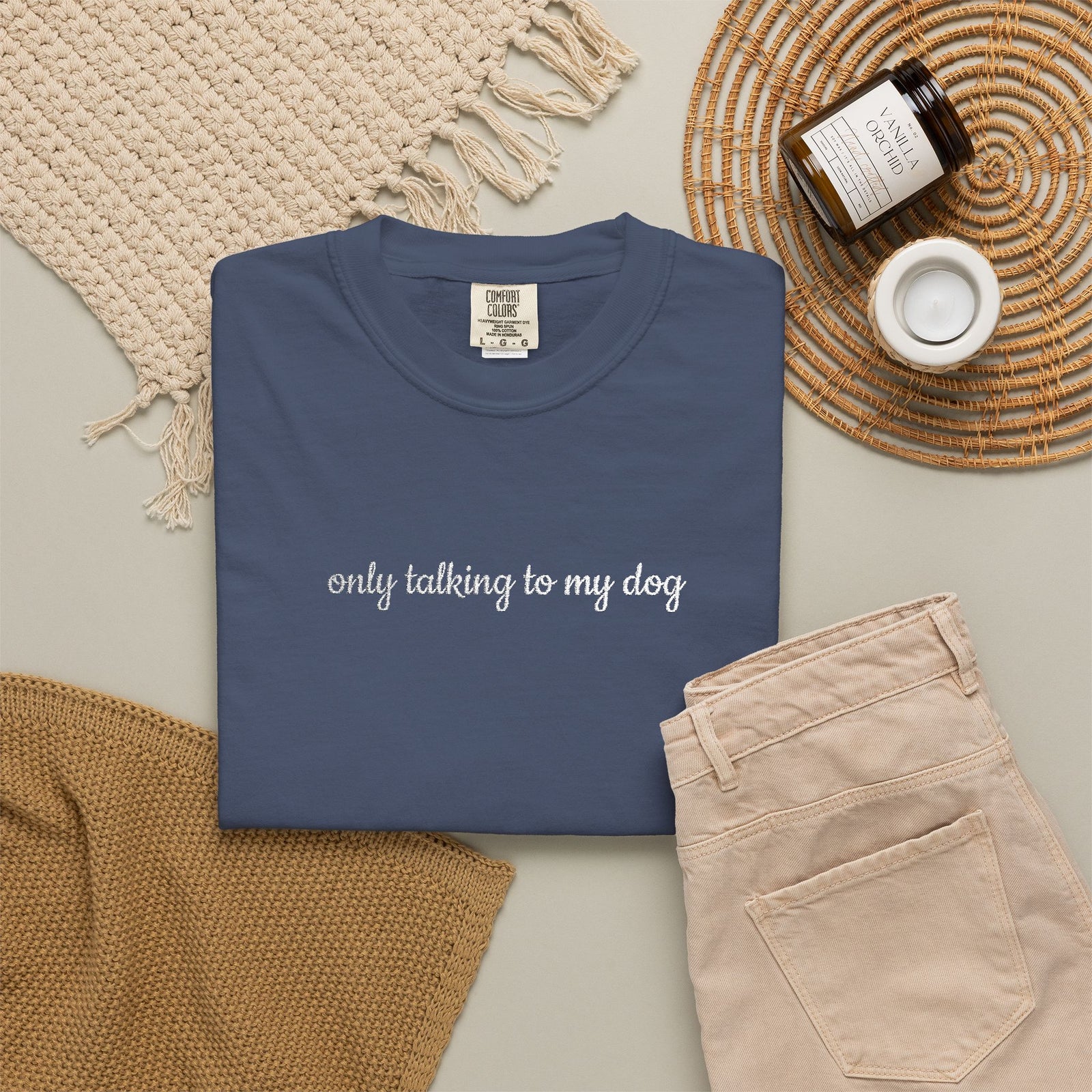 Only Talking to My Dog Embroidered Script Tee Dog Mom T-Shirt