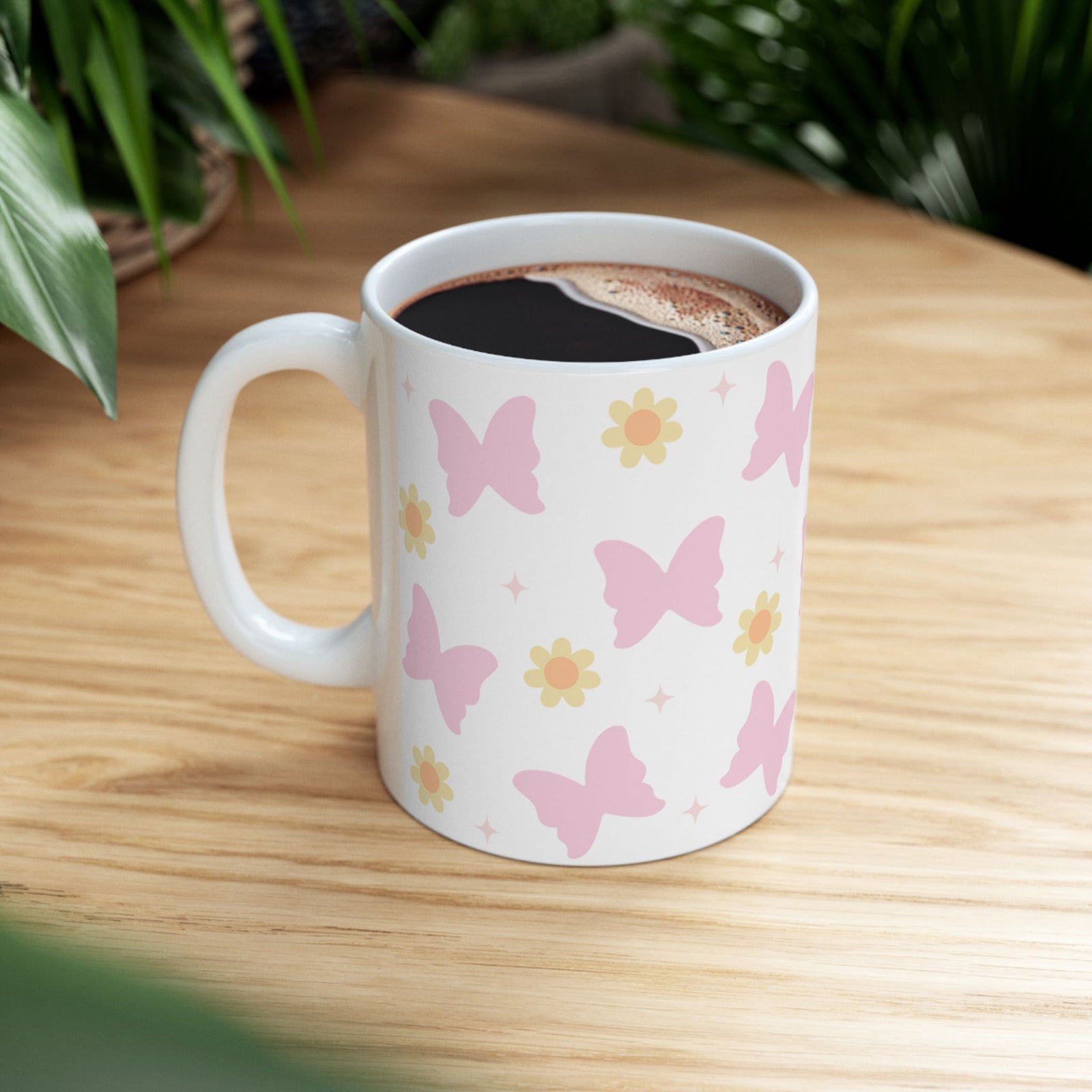 Boho Butterfly Daisy Cute Ceramic Mug Coffee Cup (11oz & 15oz)