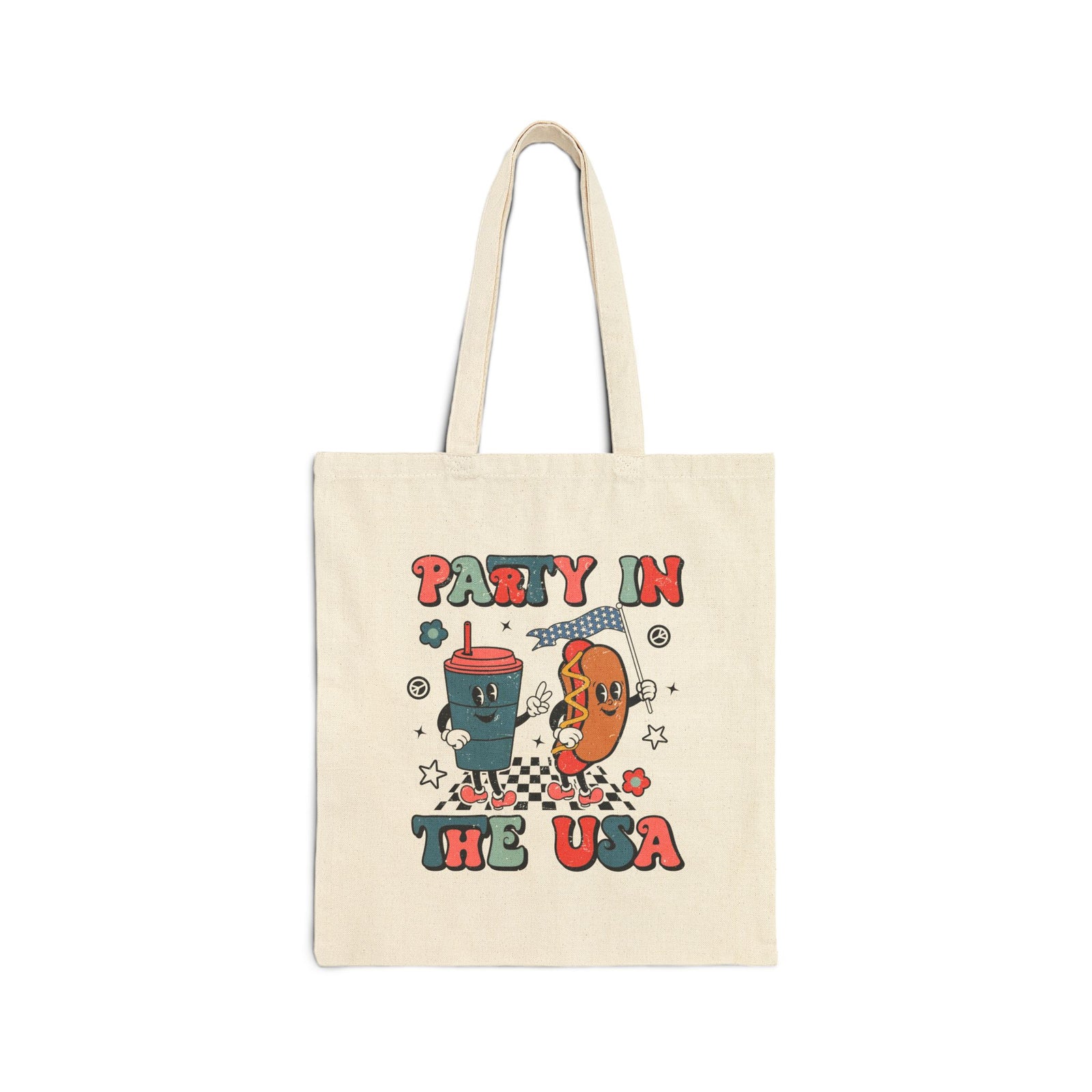Party in the USA Patriotic Hot Dog & Soda Cotton Canvas Tote Bag