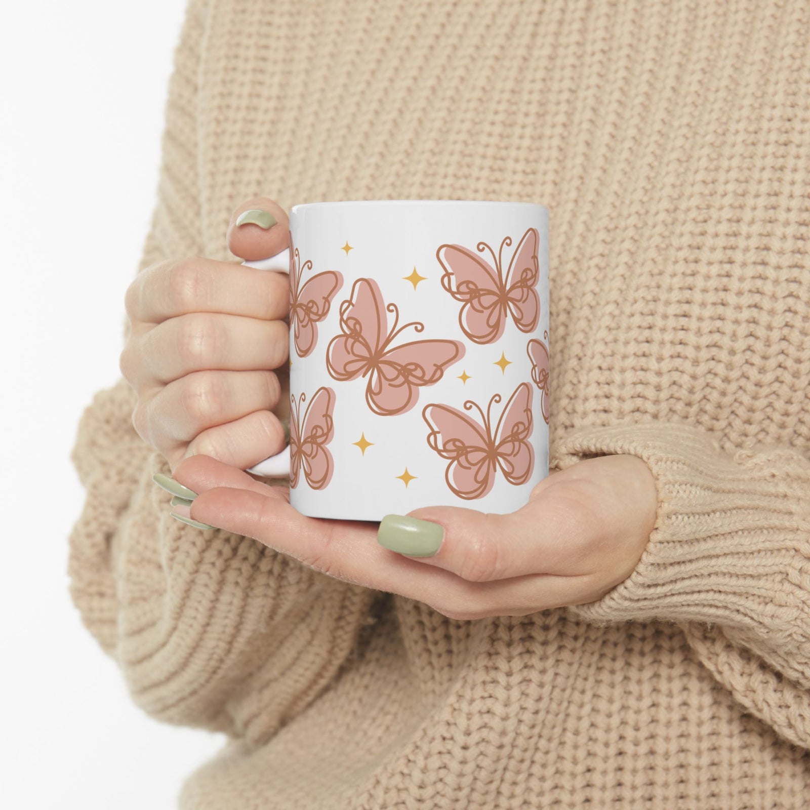 Peachy Butterfly Cute Ceramic Mug Coffee Cup (11oz & 15oz)