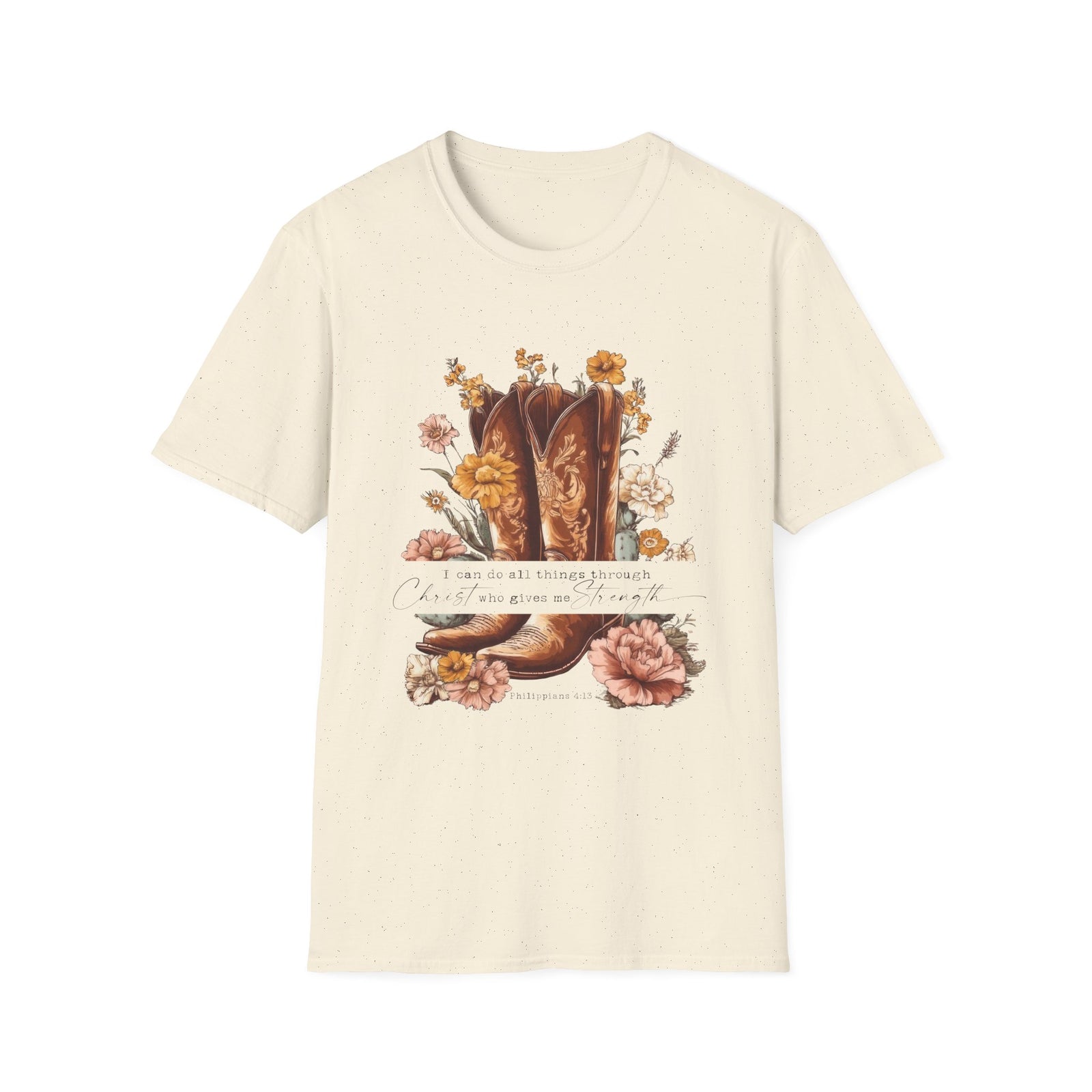 I Can Do All Things Through Christ Cowboy Boots Floral T-Shirt Western Boho Graphic Tee