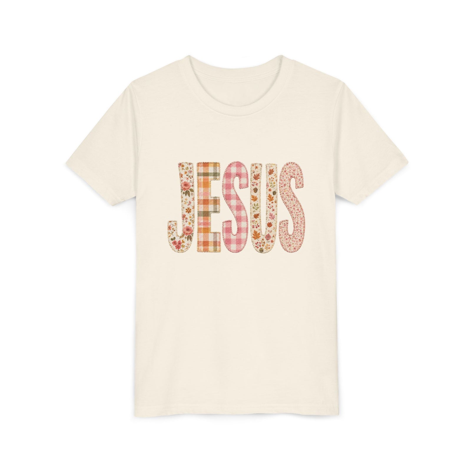 JESUS Floral Plaid Tee Kids Christian Graphic T-Shirt