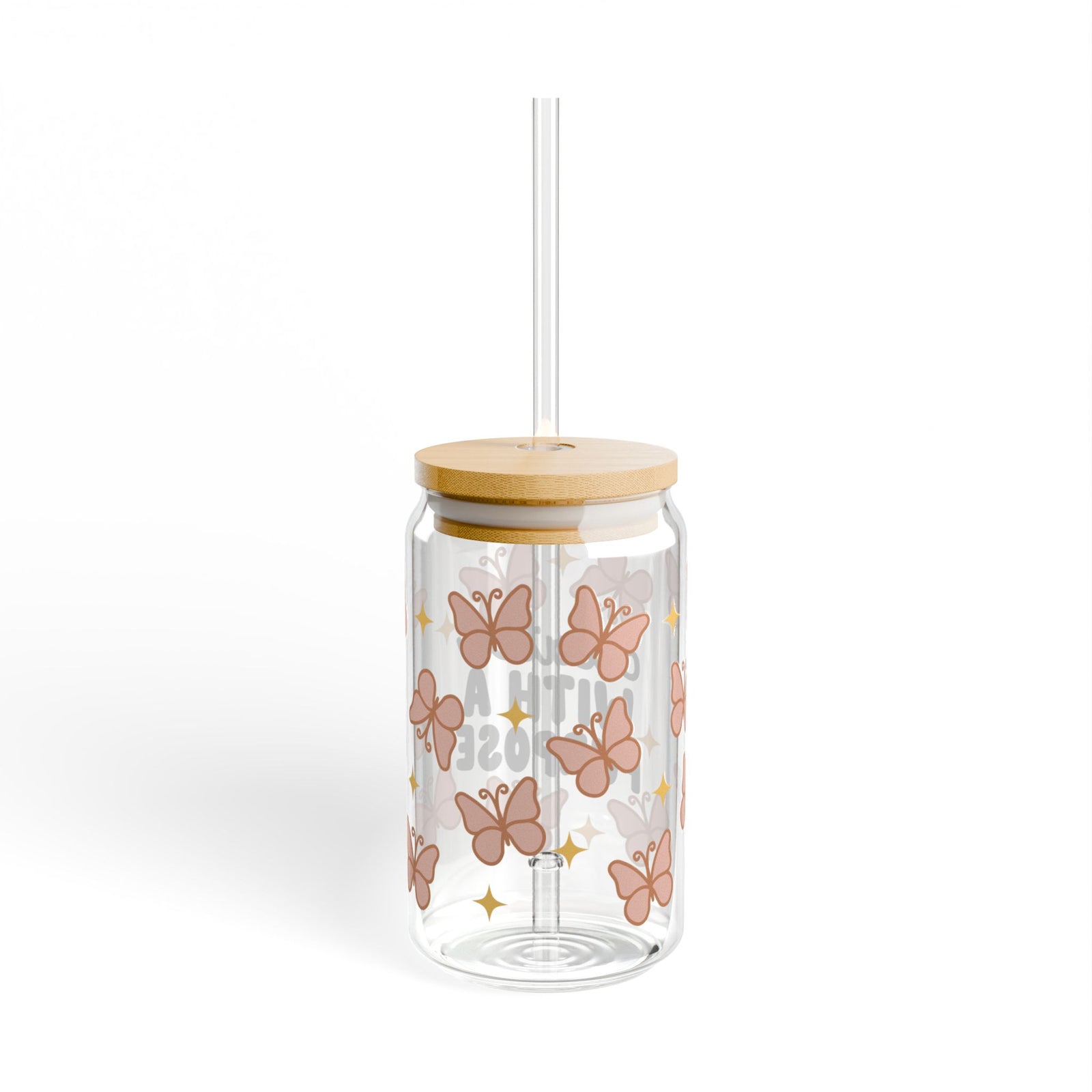 Created With A Purpose Tumbler Sipper Glass 16oz — Reusable Drink Jar with Lid & Straw