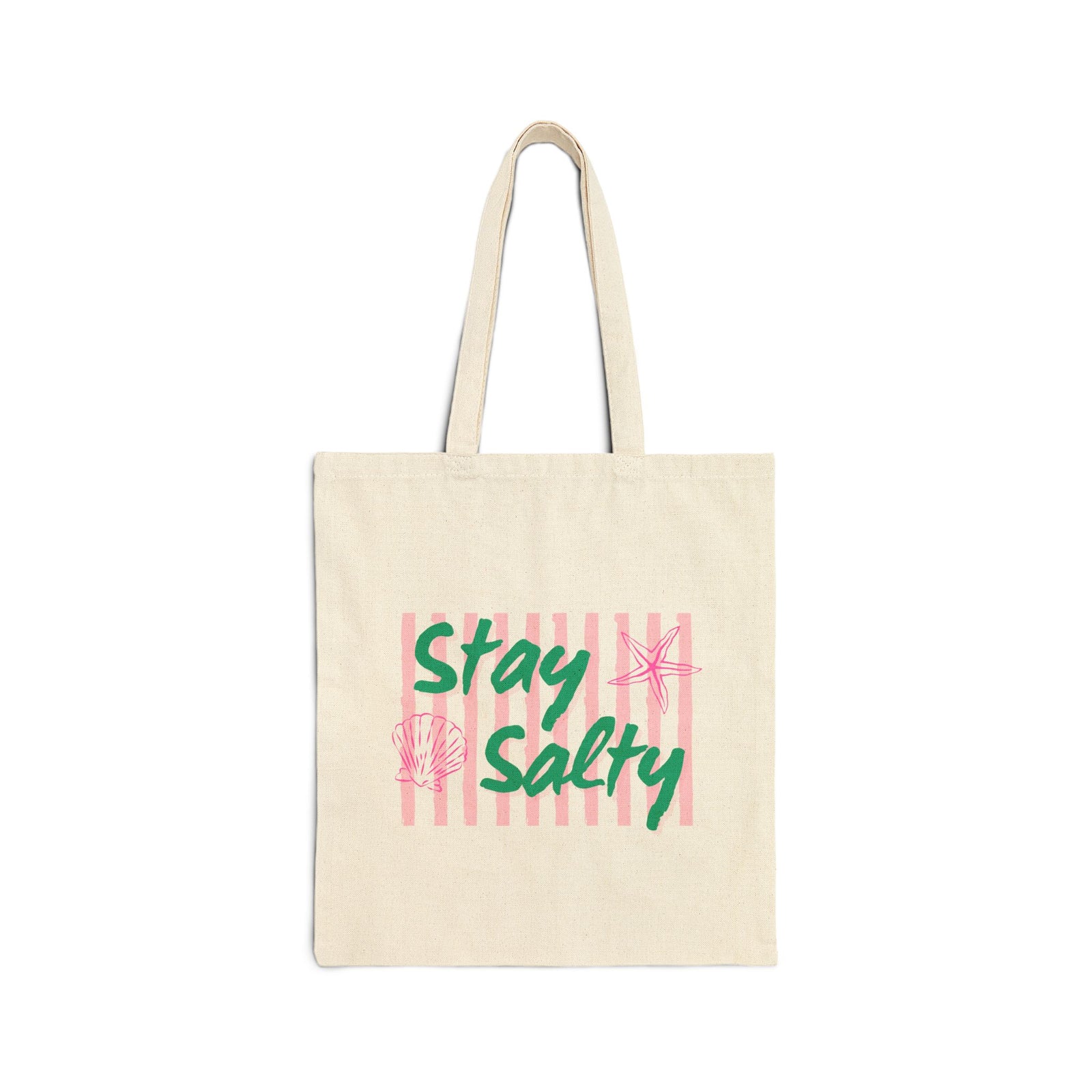 Stay Salty Cotton Canvas Pink Stripe Starfish Tote Bag