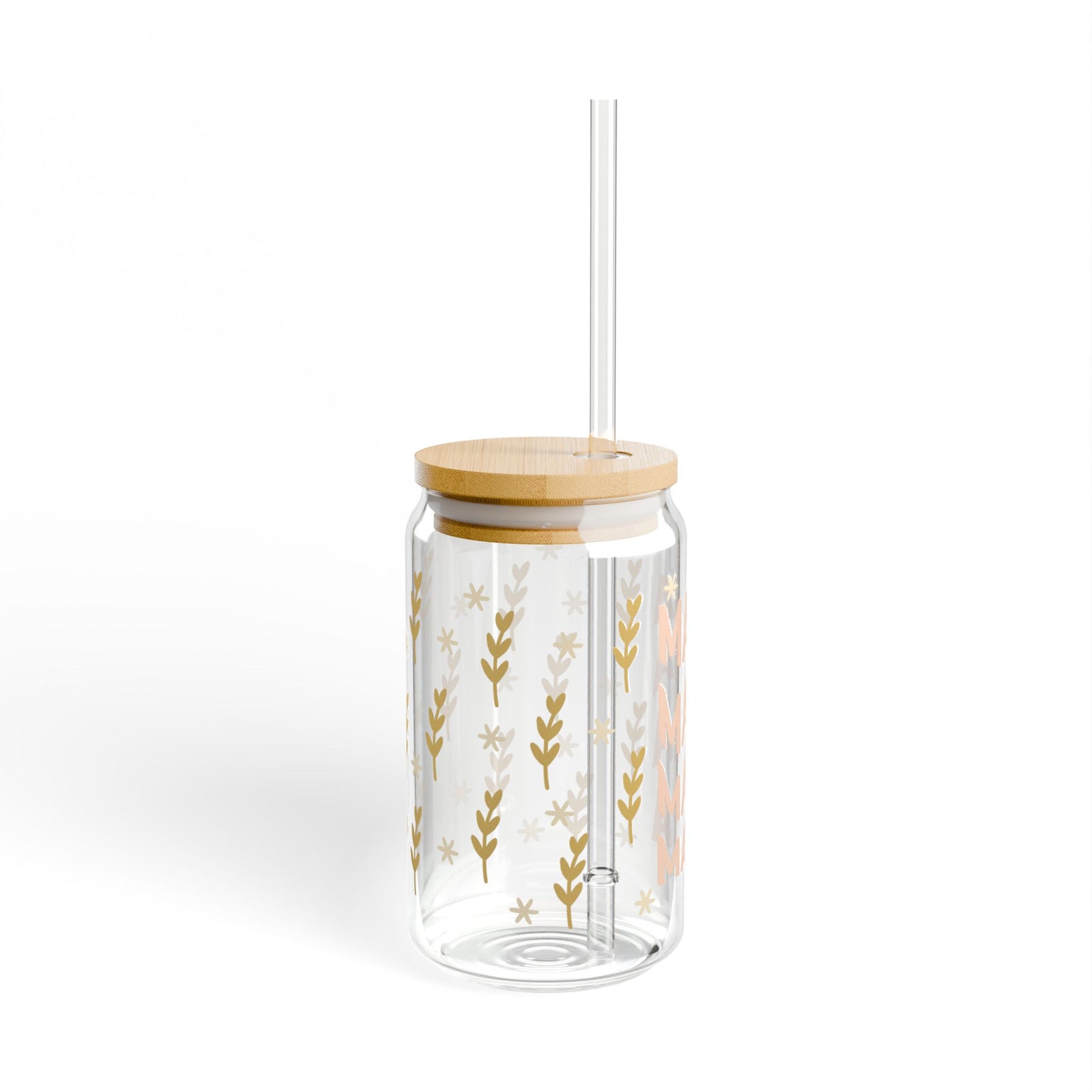 Boho Mama Tumbler Sipper Glass 16oz — Reusable Drink Jar with Lid & Straw